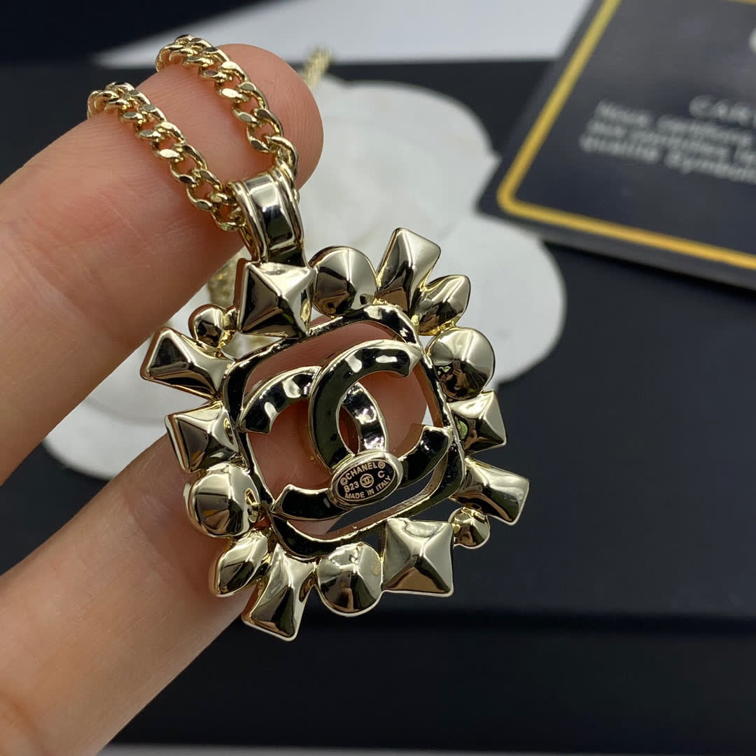 Chanel CC Logo Crystal Pendant Necklace