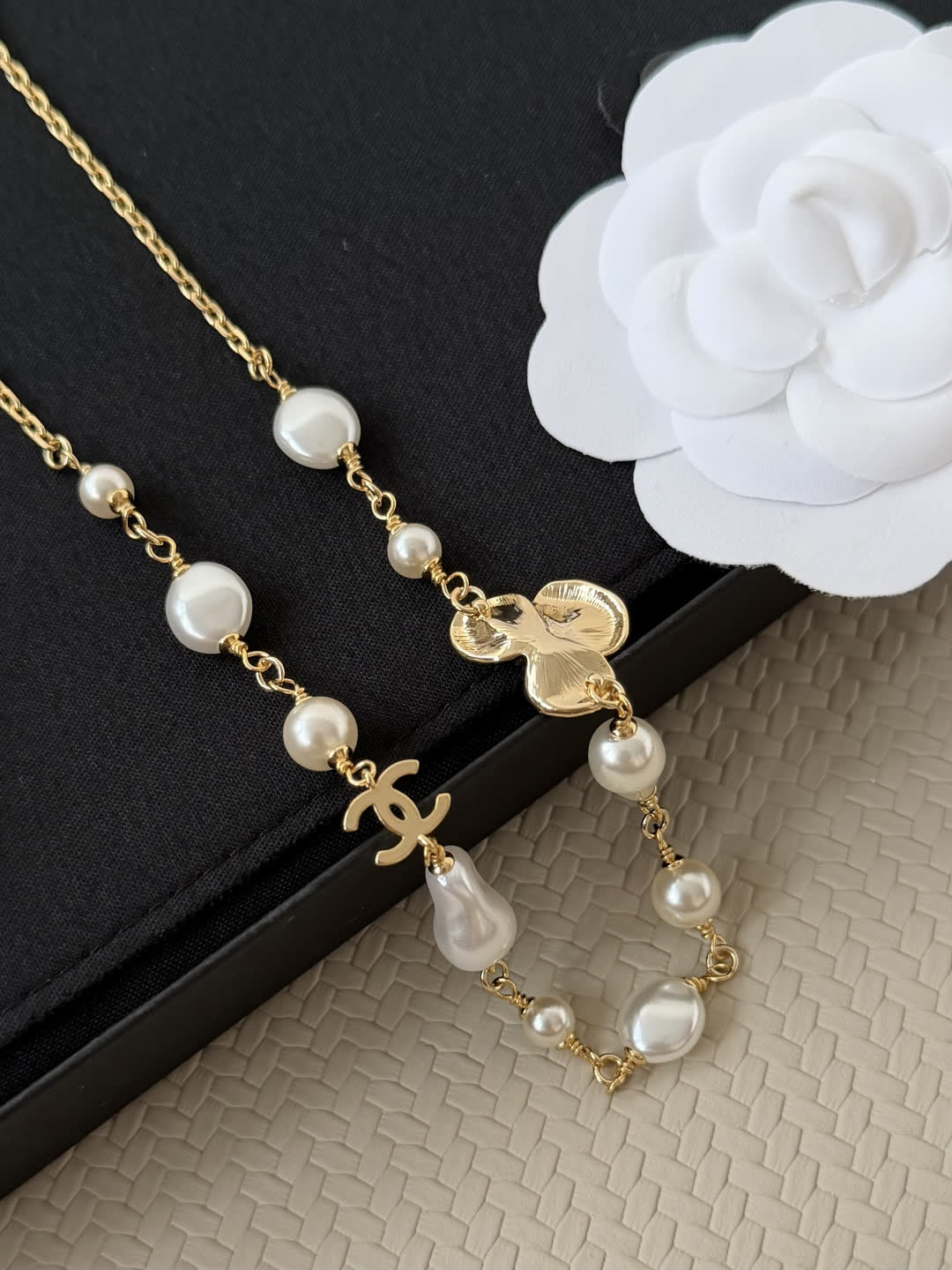 Chanel Red Flower Pearl Necklace