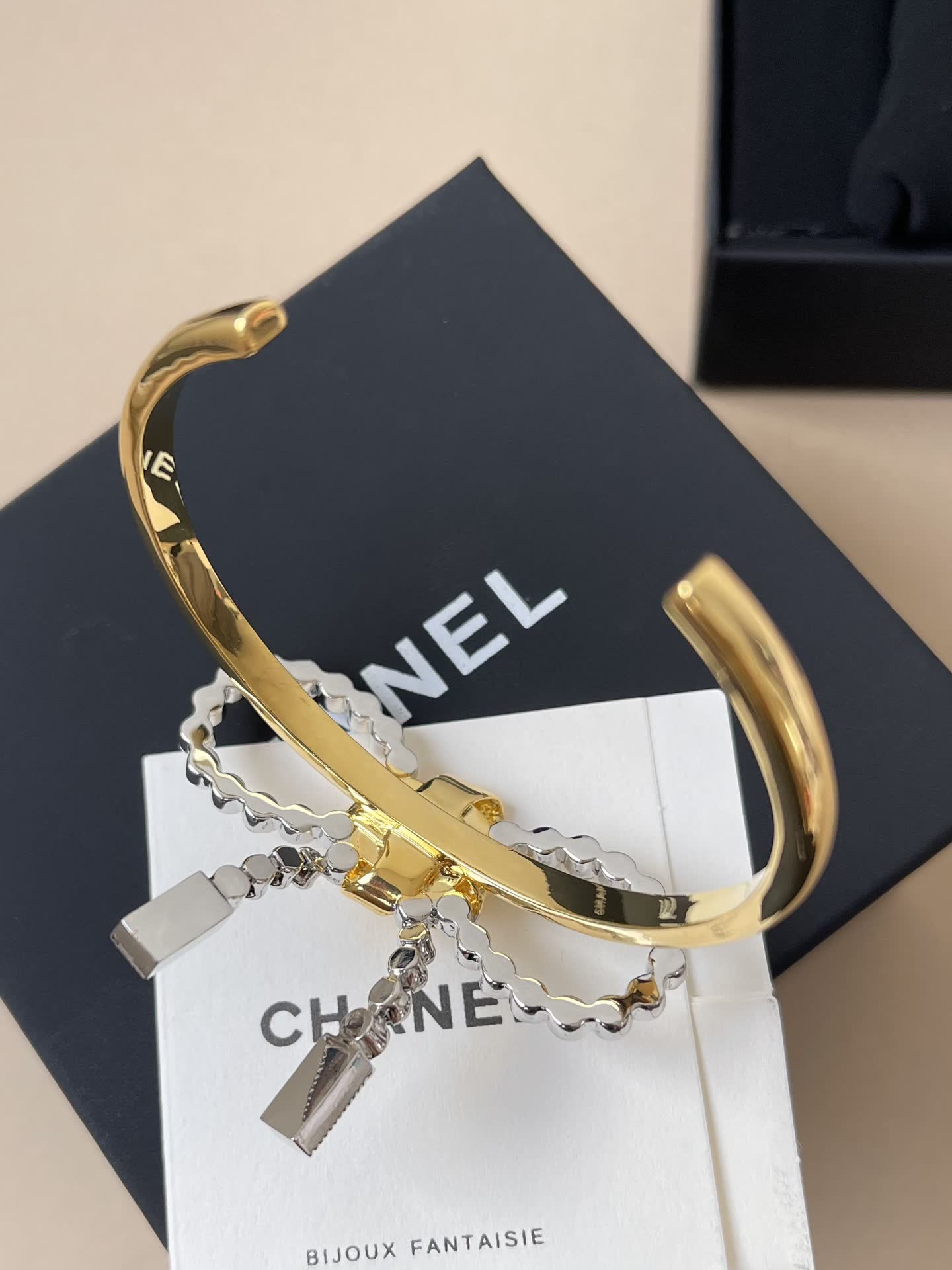 Chanel Gold Tone Heart and Leaf Necklace with Black Stones