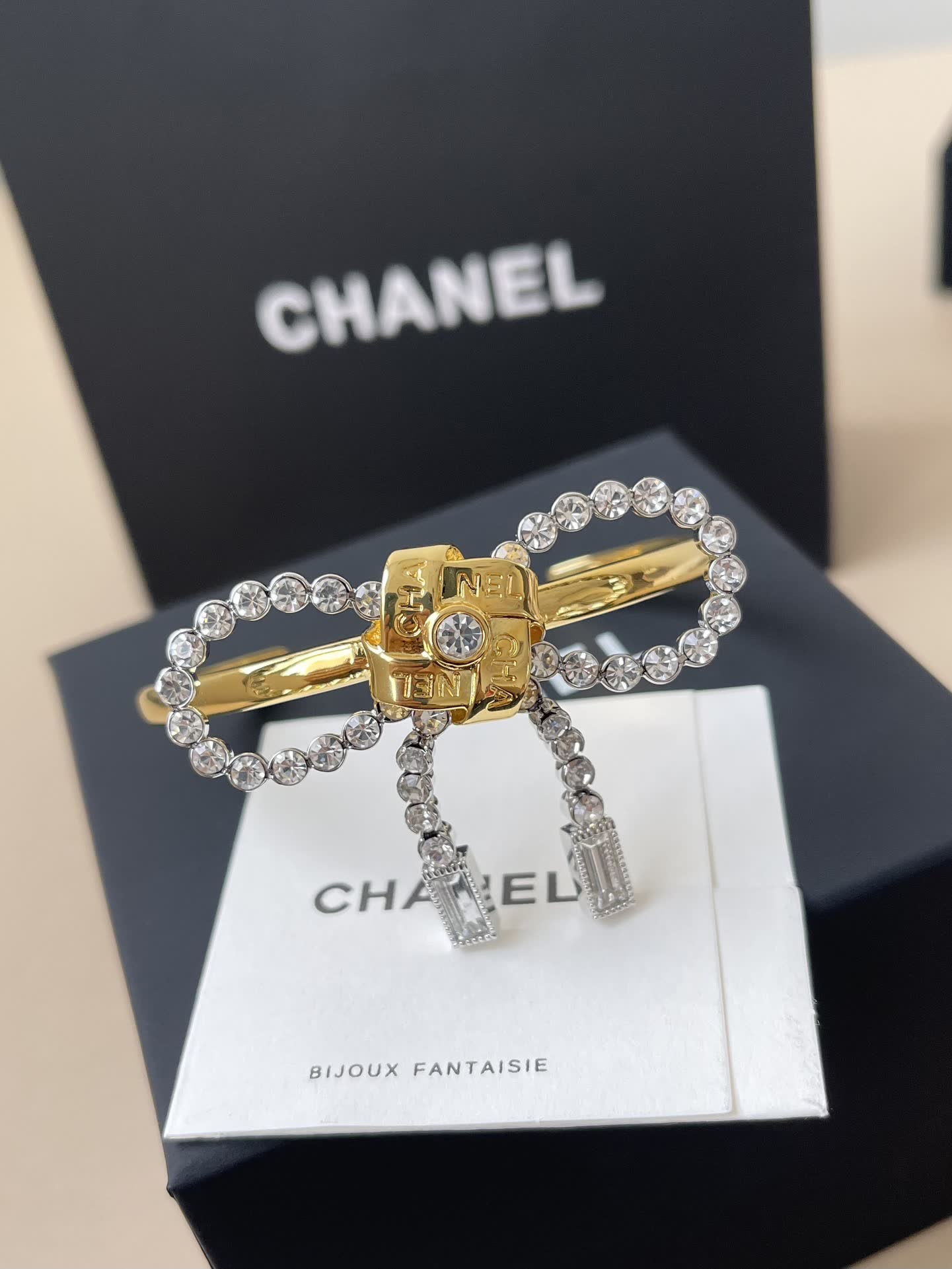 Chanel Gold Tone Heart and Leaf Necklace with Black Stones