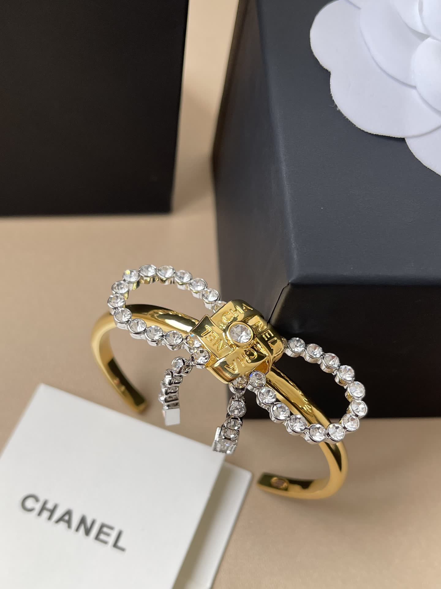 Chanel Gold Tone Heart and Leaf Necklace with Black Stones