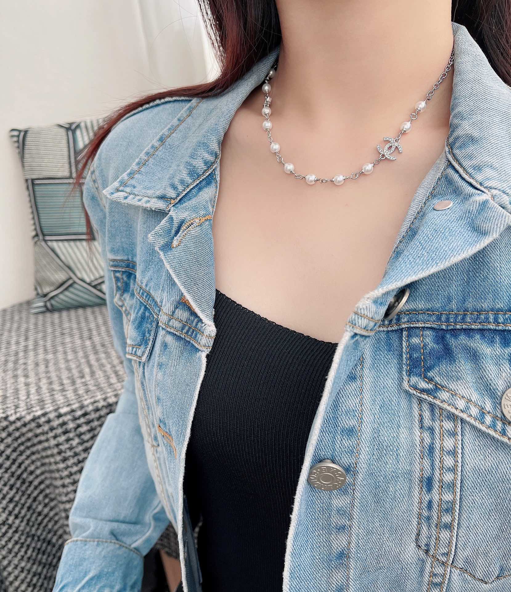 Chanel Pearl & CC Logo Necklace