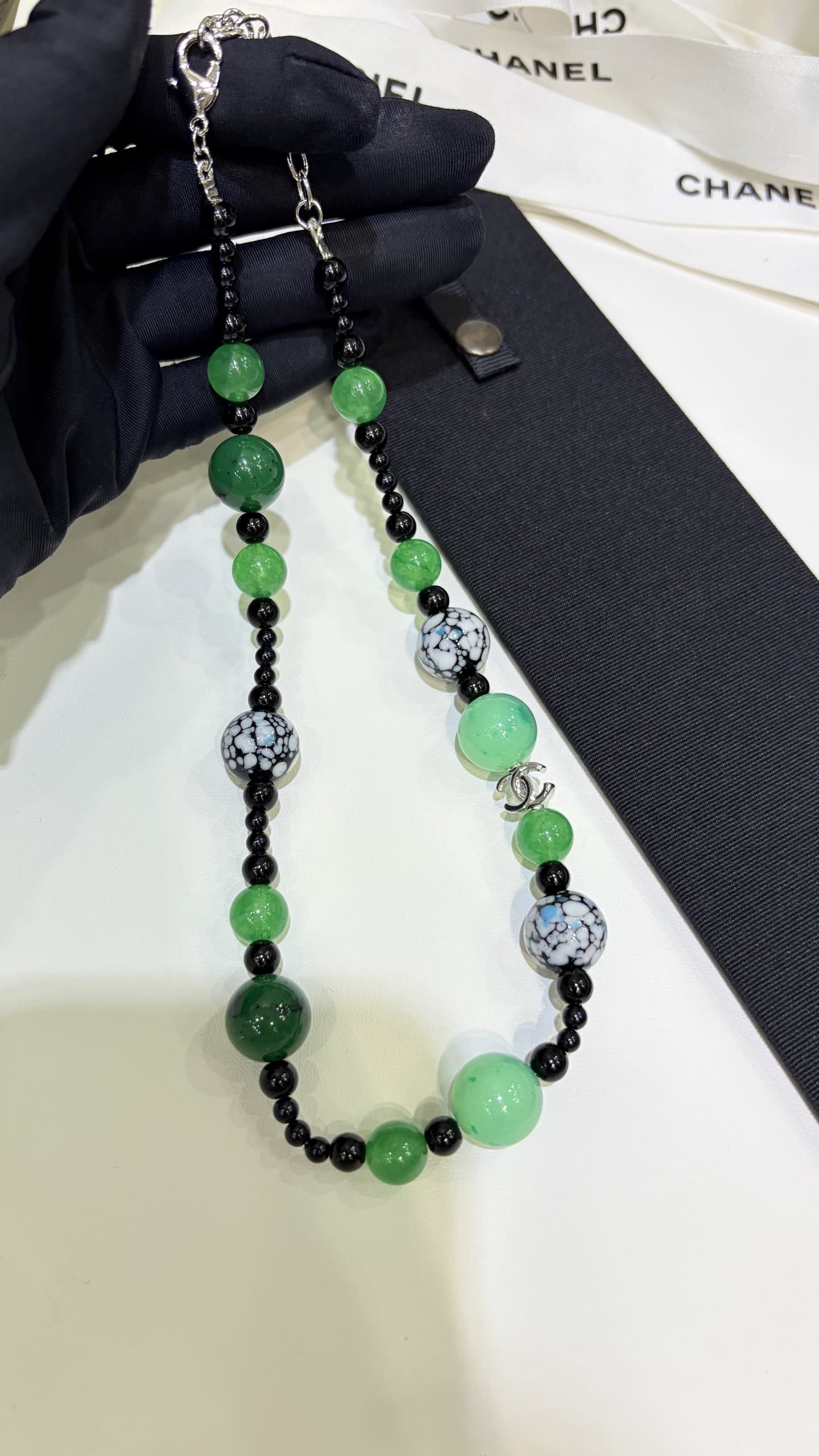 Chanel Green Beaded Necklace
