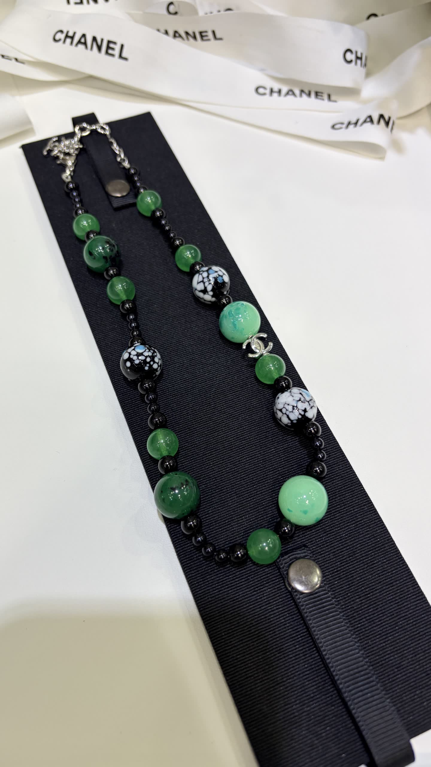 Chanel Green Beaded Necklace