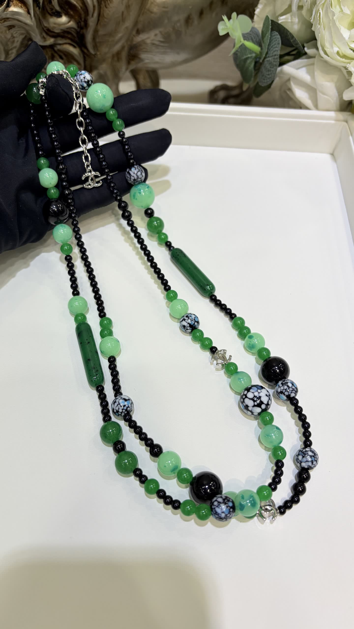 Chanel Green Beaded Necklace