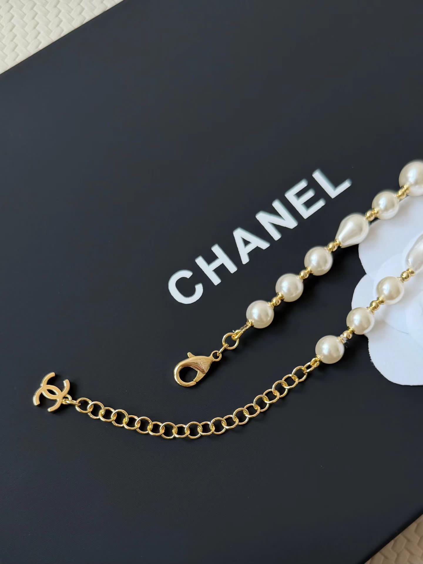 Chanel Elegant Pearl and Gold Bead Necklace