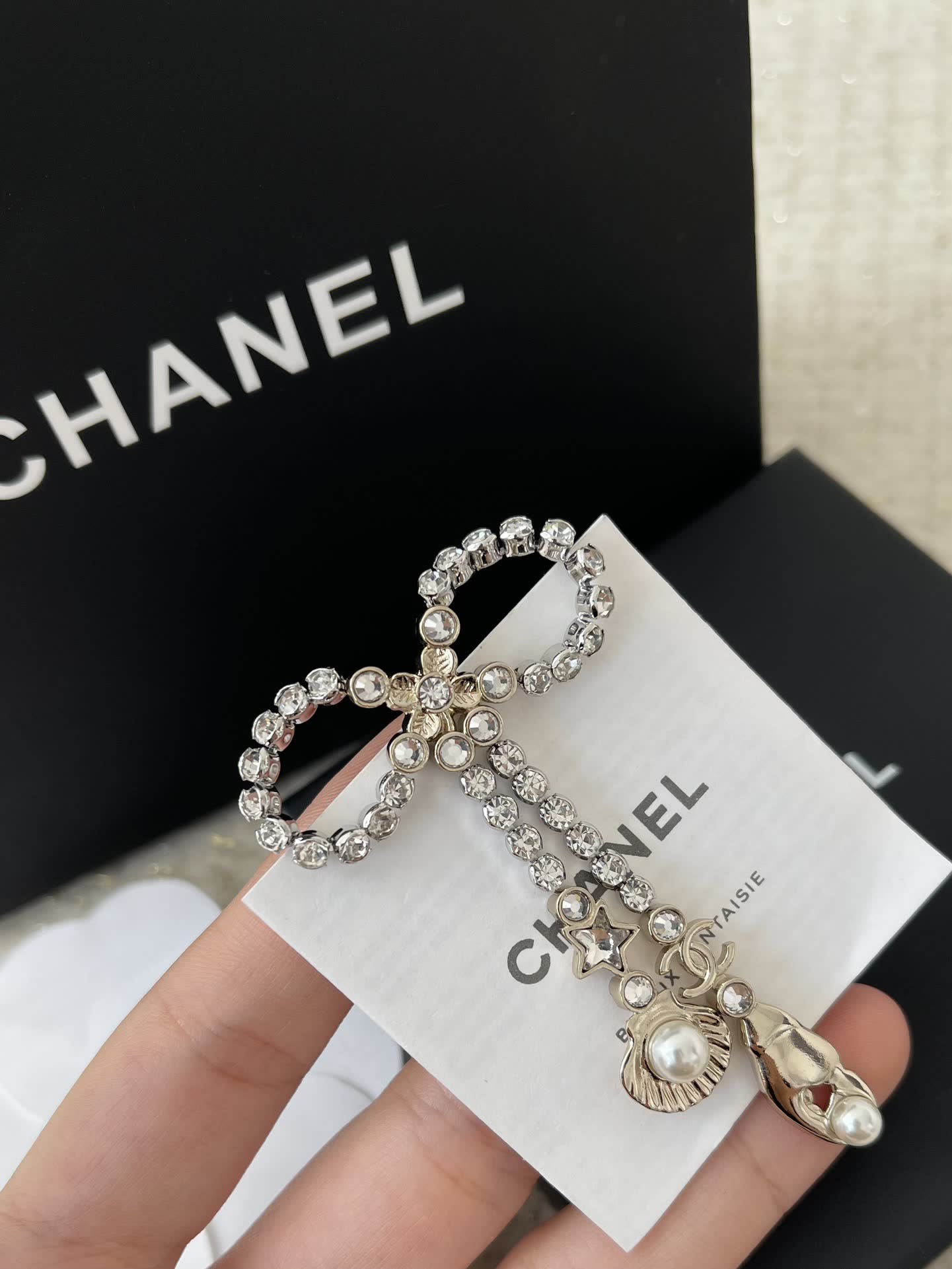 Chanel Black Beaded Necklace with Heart Charm