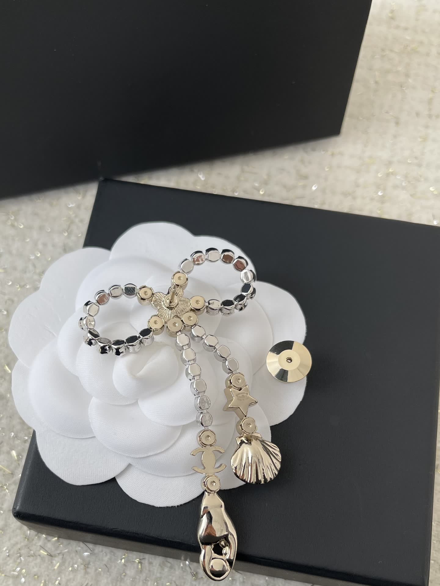 Chanel Black Beaded Necklace with Heart Charm