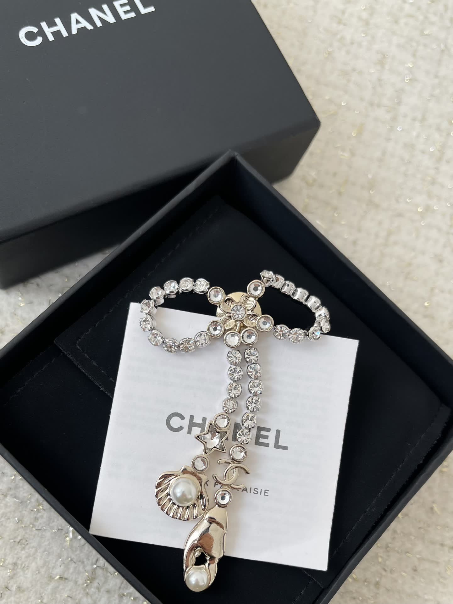 Chanel Black Beaded Necklace with Heart Charm