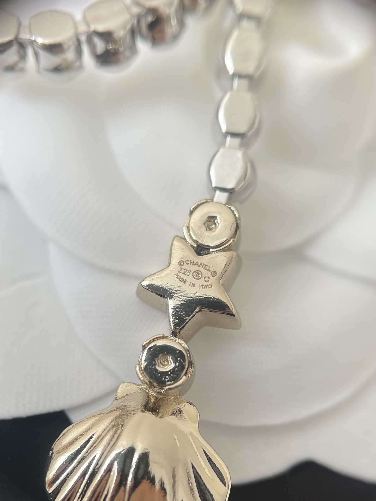 Chanel Black Beaded Necklace with Heart Charm
