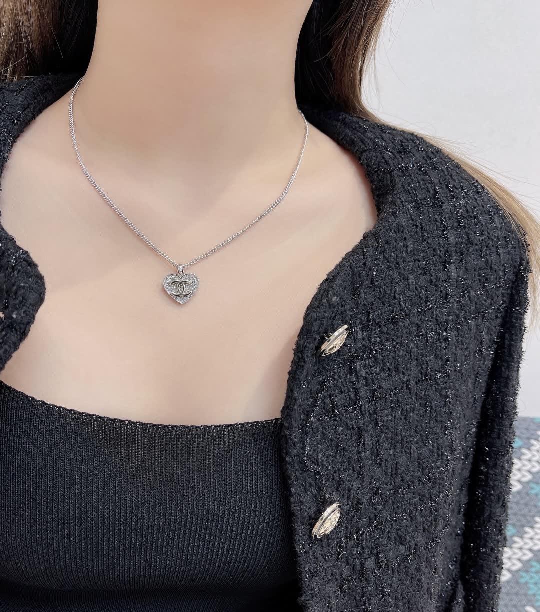 Chanel Silver Heart Pendant Necklace