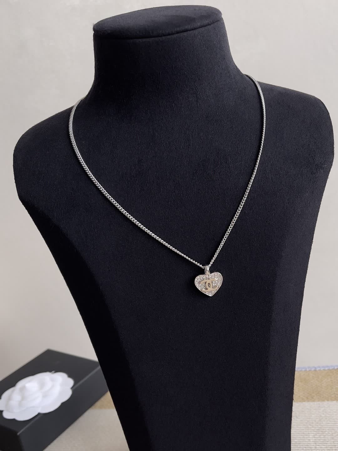 Chanel Silver Heart Pendant Necklace