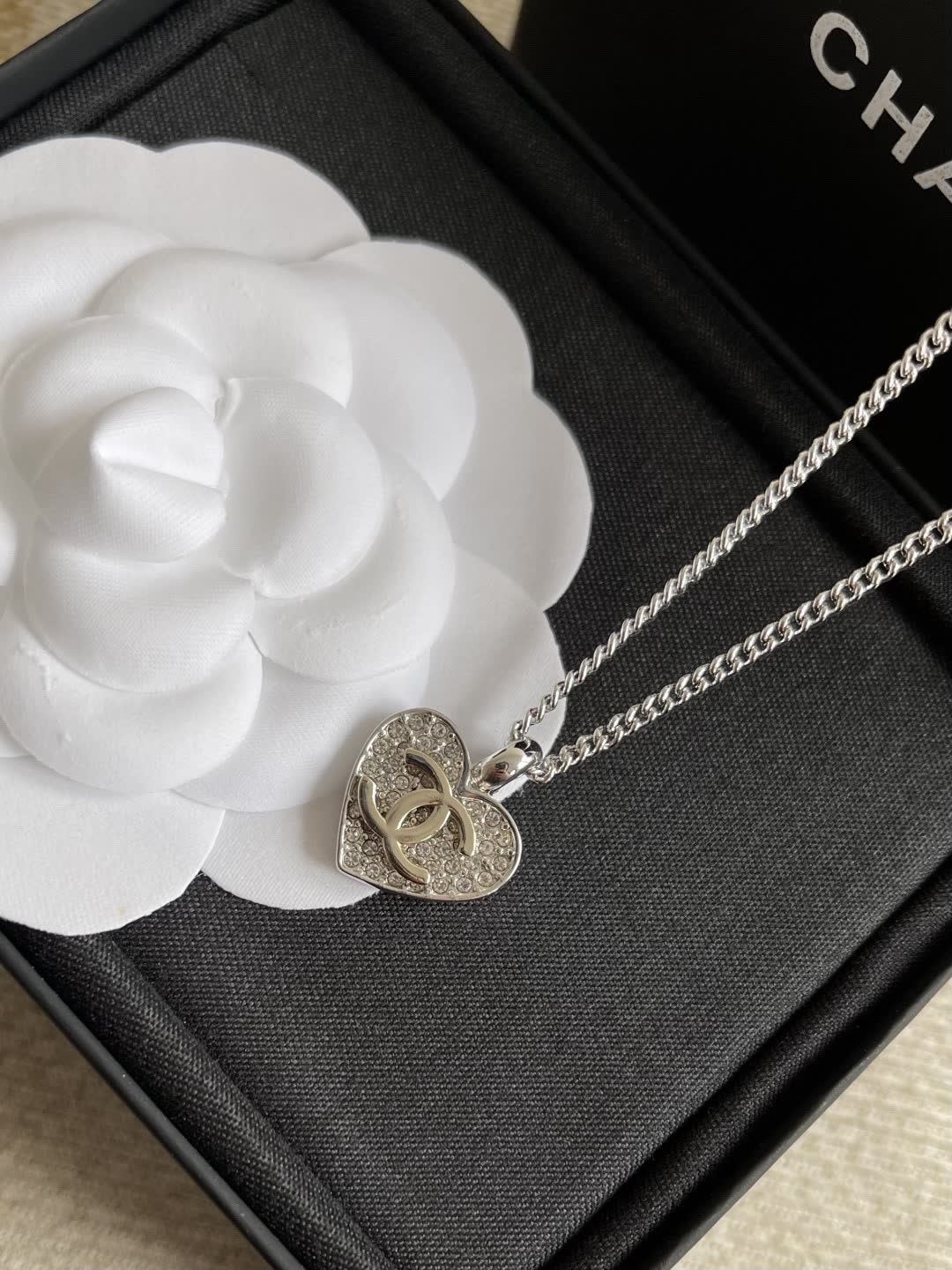 Chanel Silver Heart Pendant Necklace