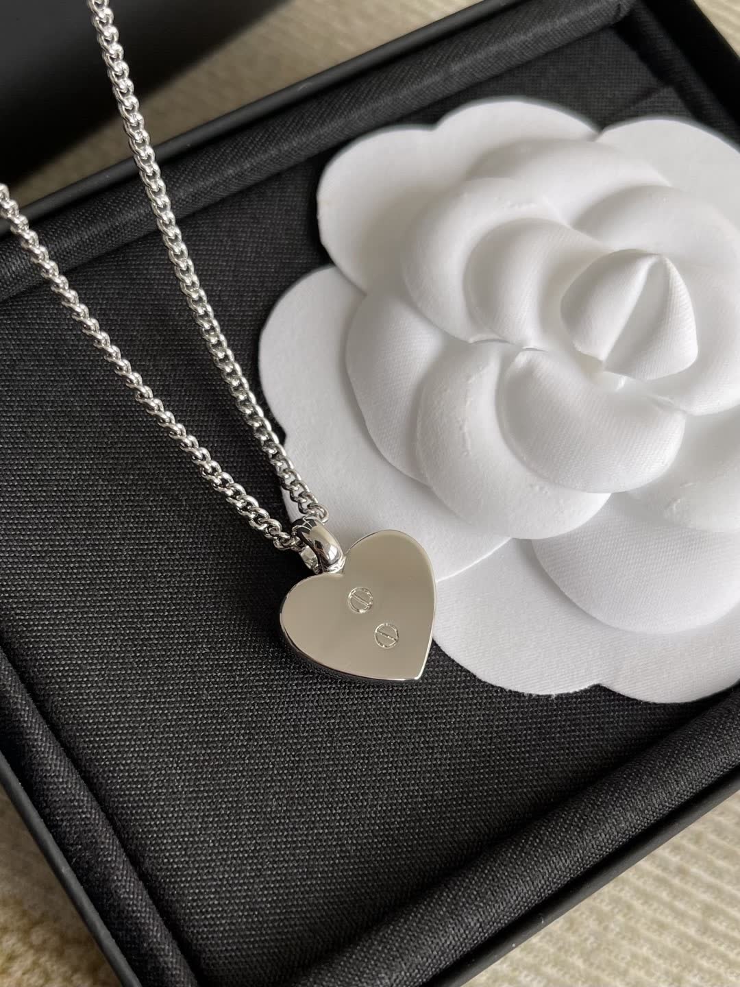 Chanel Silver Heart Pendant Necklace