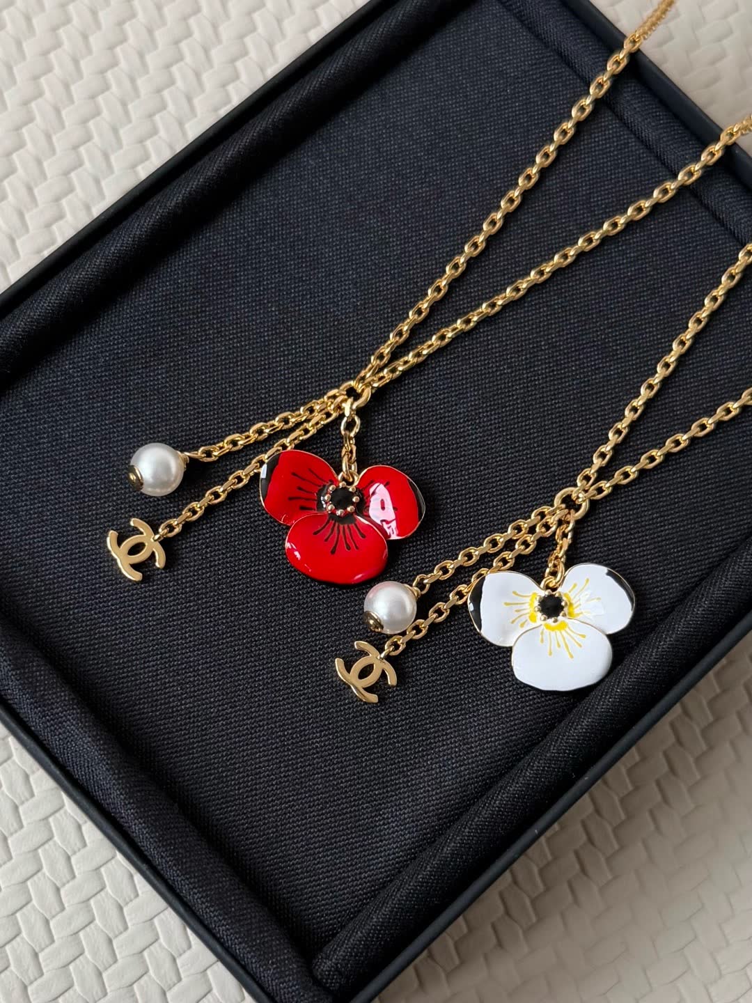 Chanel Red Flower Pendant Necklace