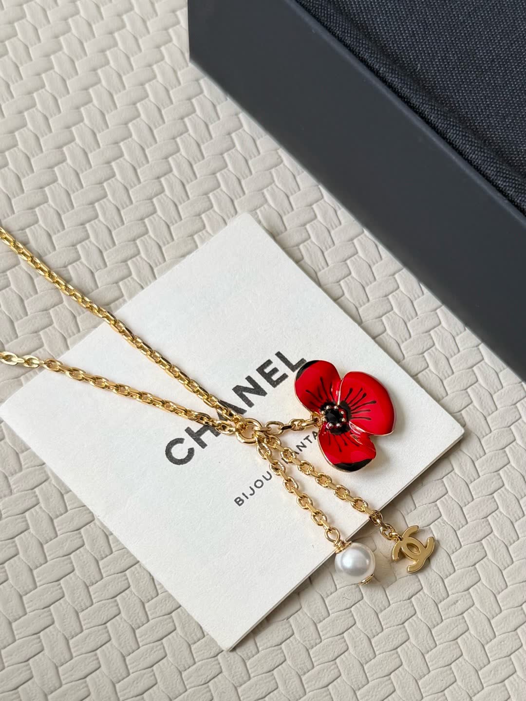 Chanel Red Flower Pendant Necklace