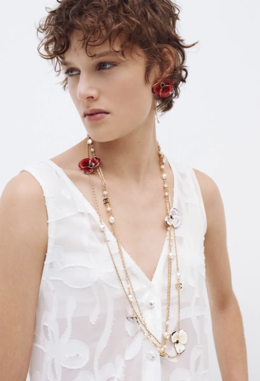 Chanel Floral Enamel and Pearl Necklace