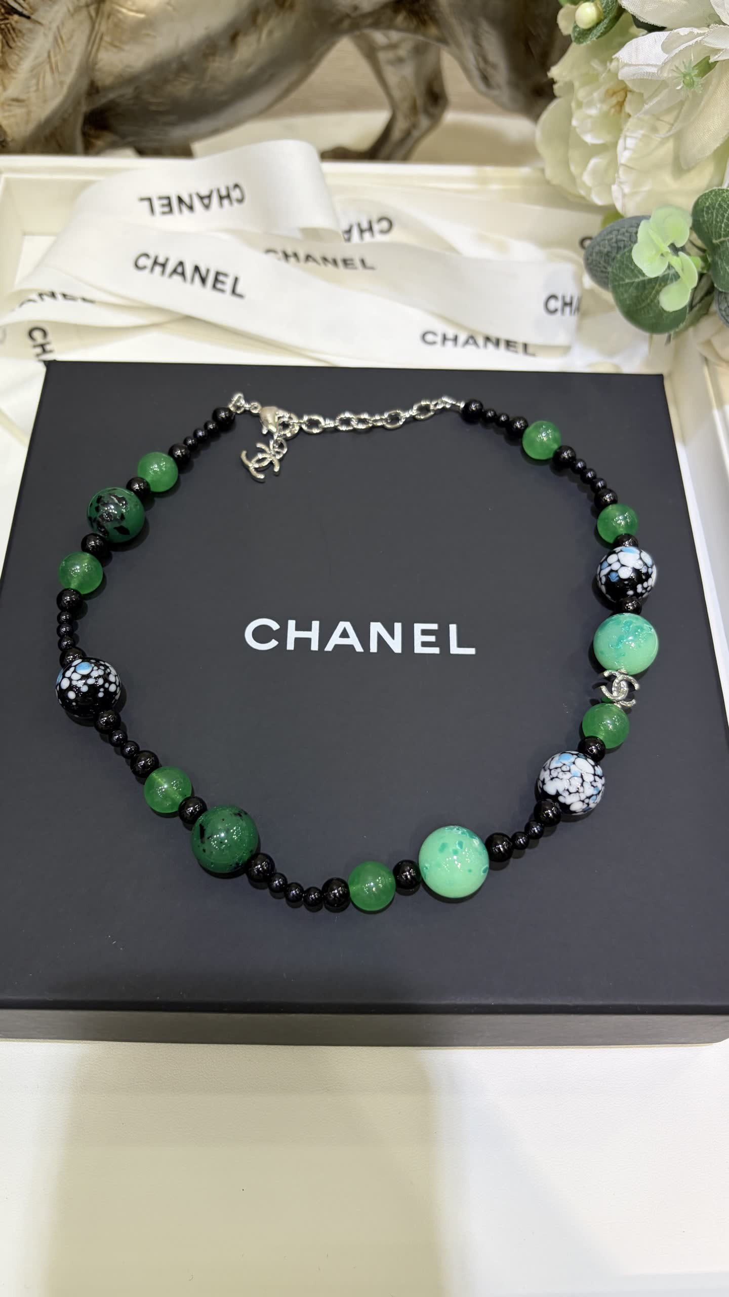 Chanel Green Beaded Necklace