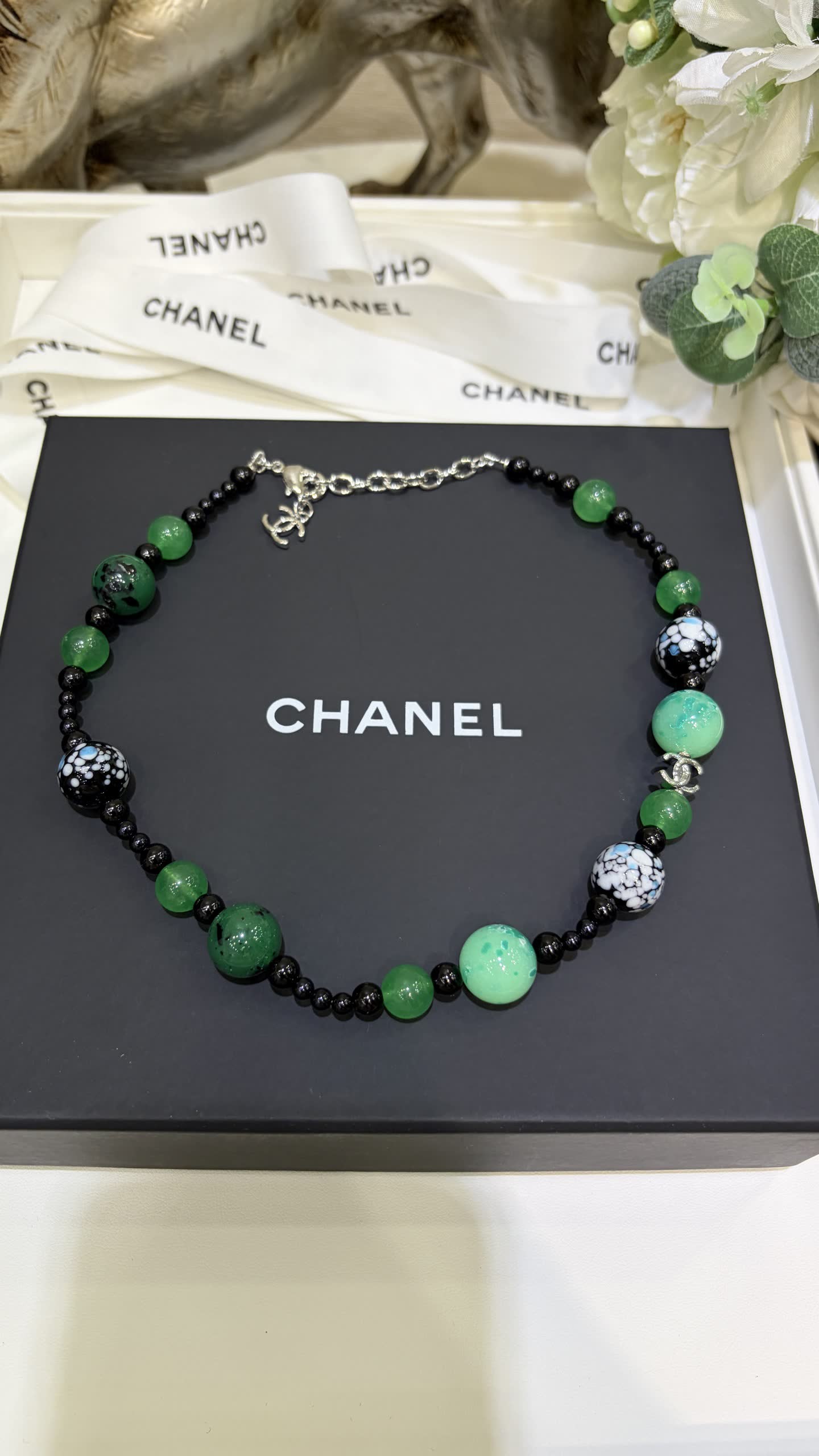Chanel Green Beaded Necklace