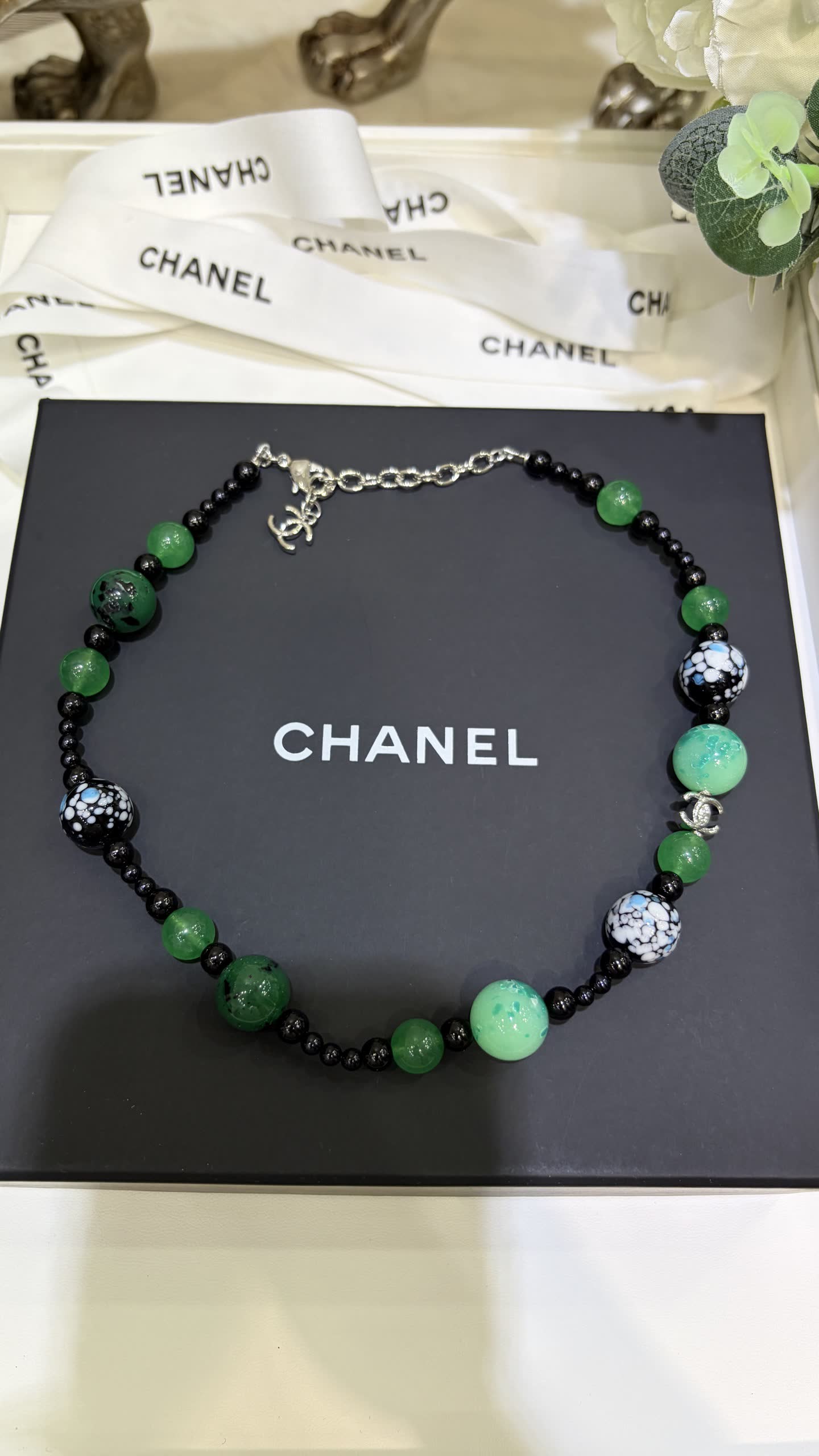 Chanel Green Beaded Necklace