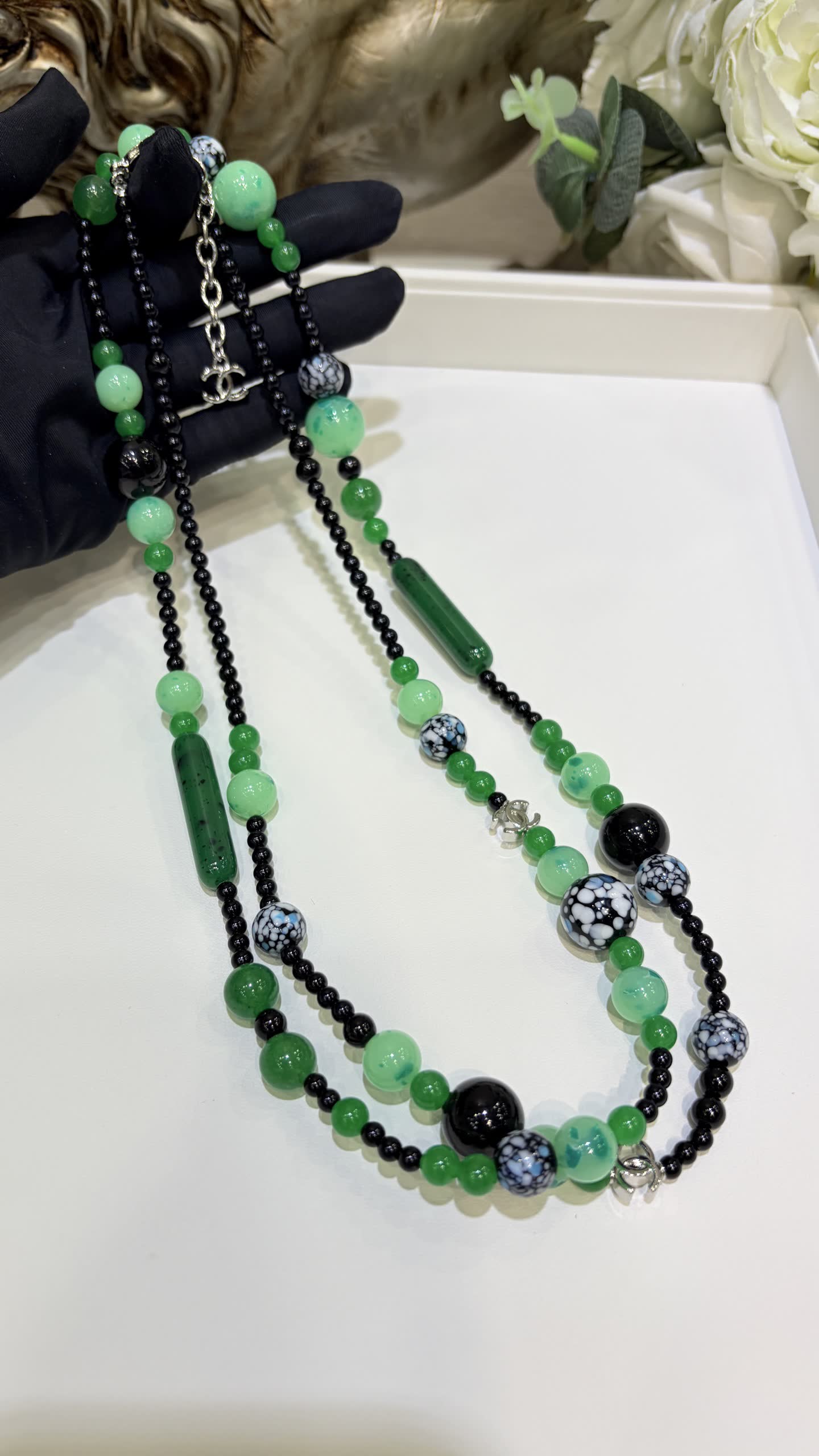Chanel Green Beaded Necklace
