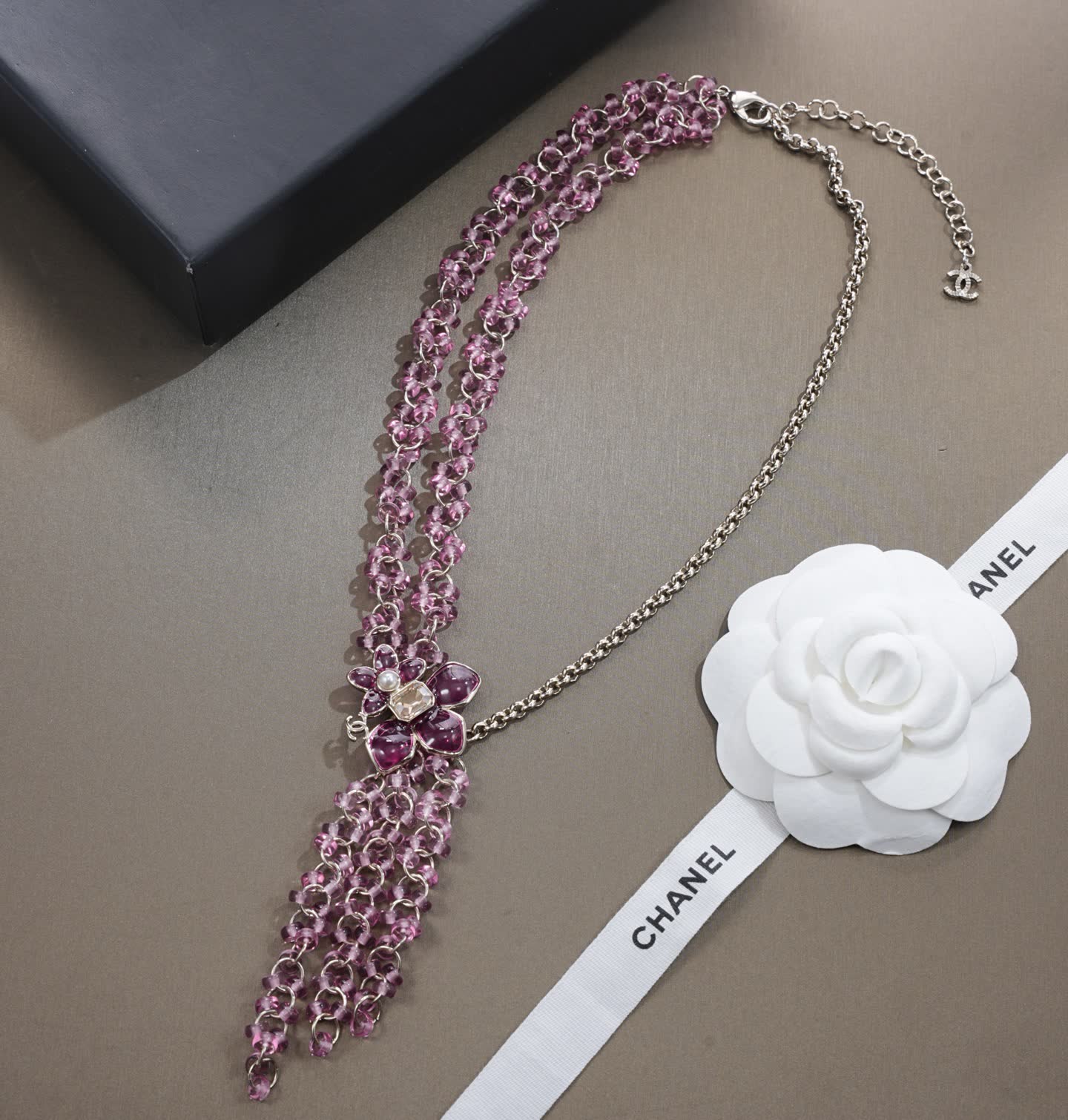 Chanel Purple Crystal Tassel Necklace