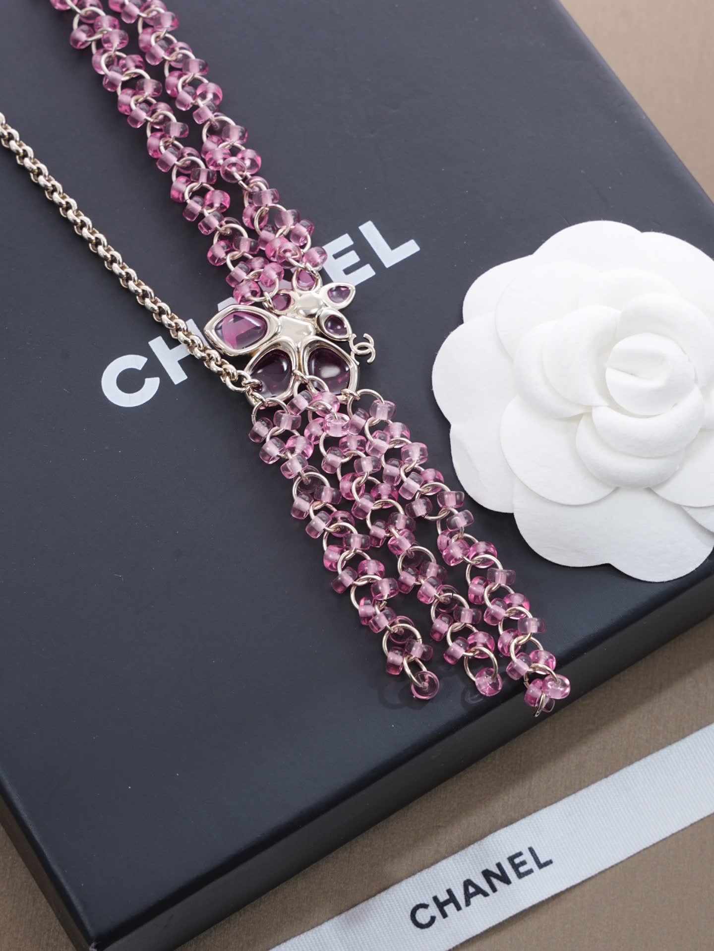 Chanel Purple Crystal Tassel Necklace