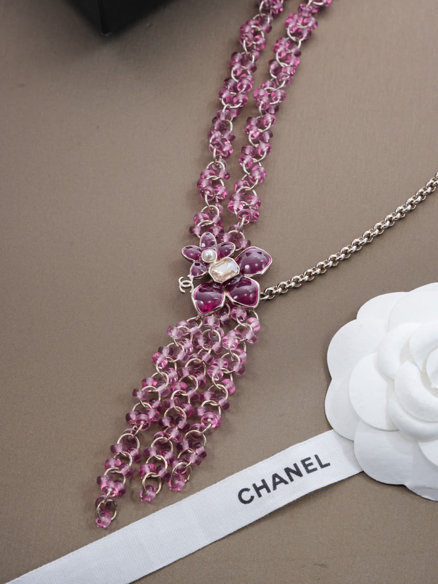 Chanel Purple Crystal Tassel Necklace