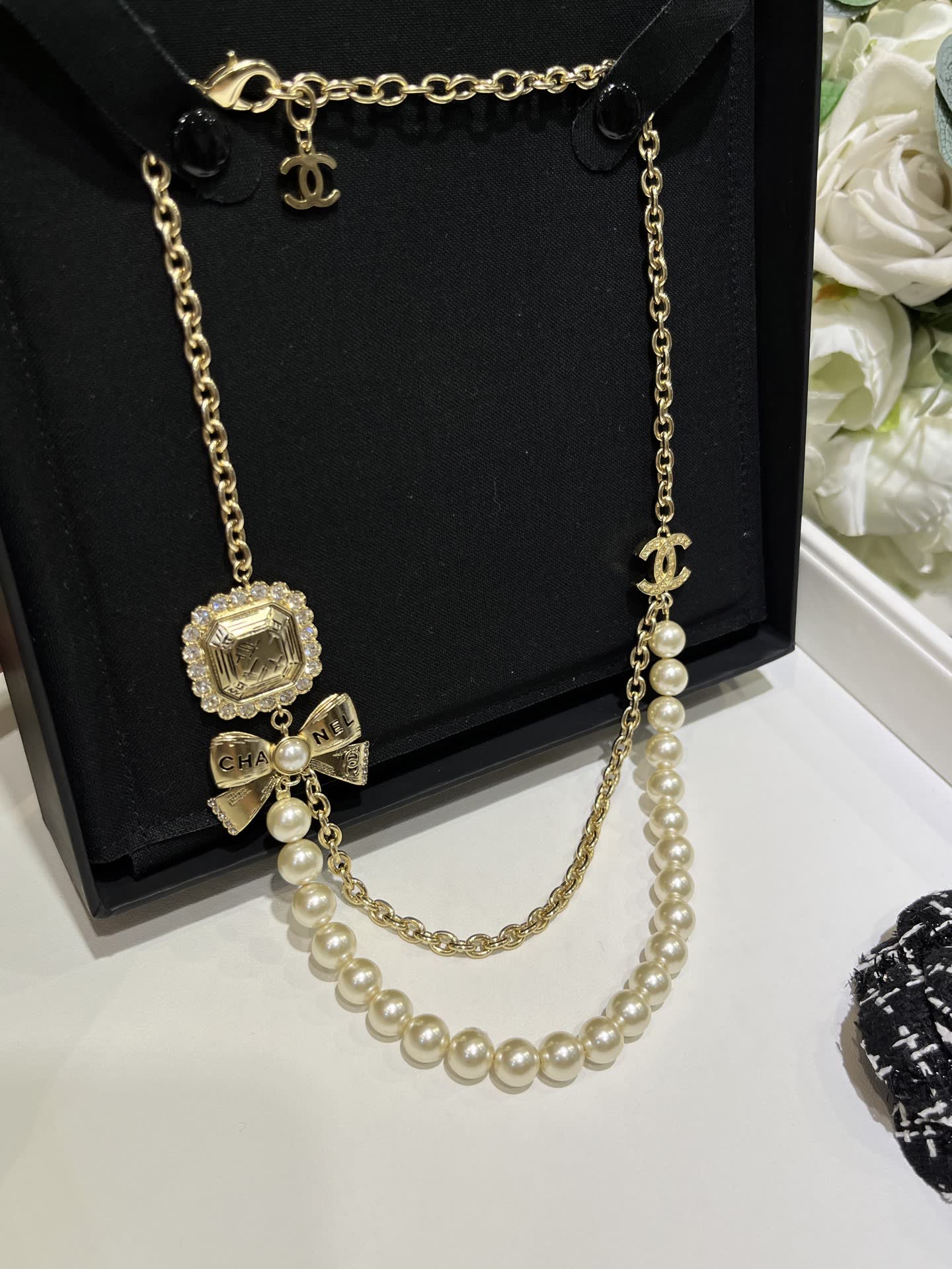 Chanel Pearl and Chain Necklace