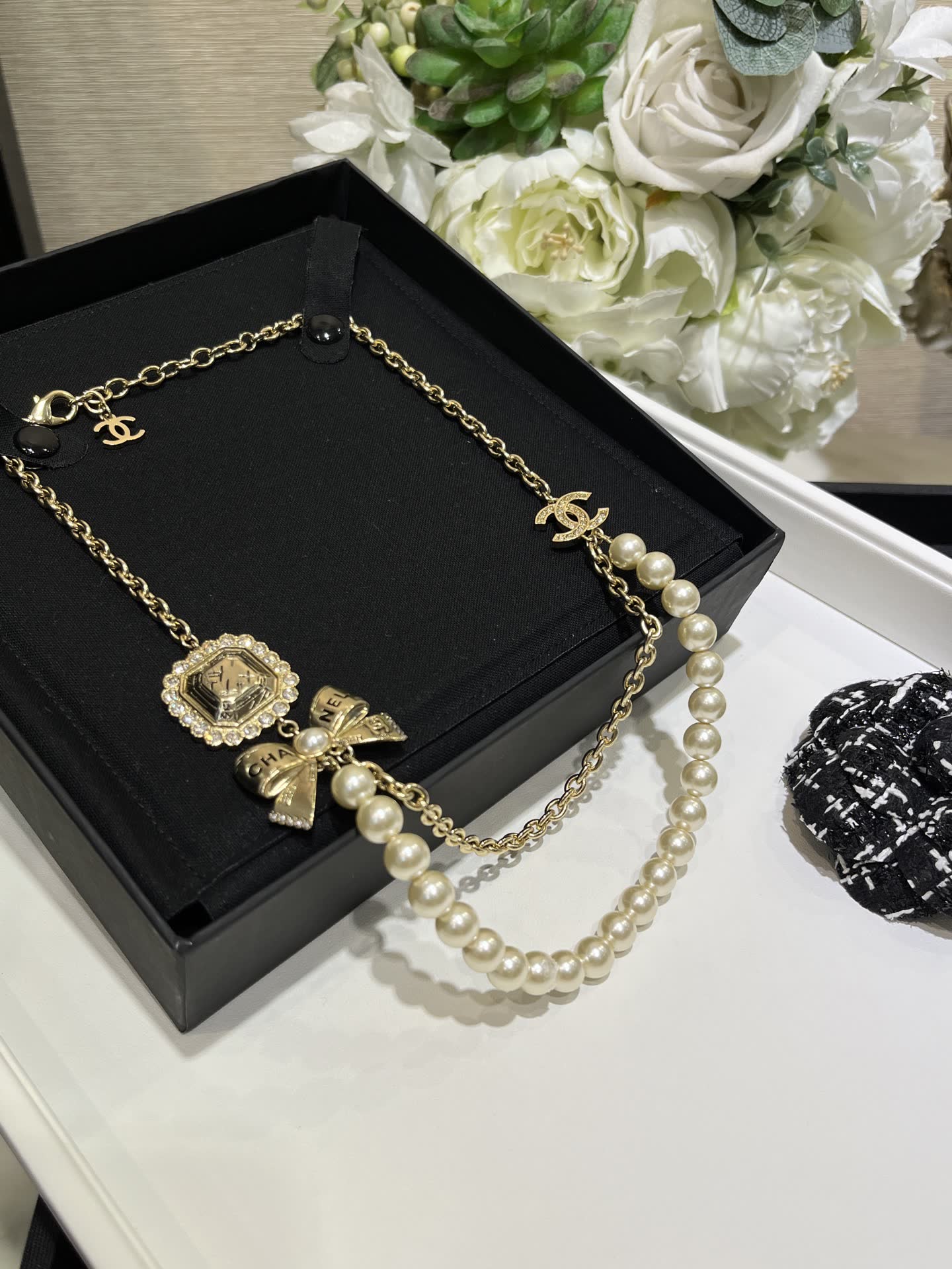 Chanel Pearl and Chain Necklace
