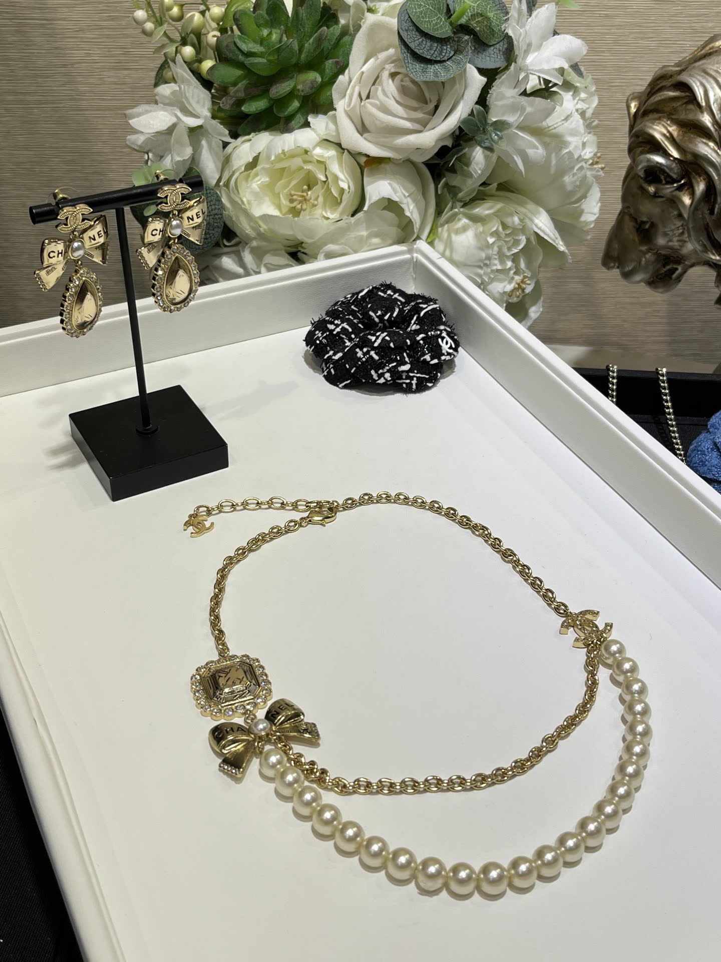 Chanel Pearl and Chain Necklace