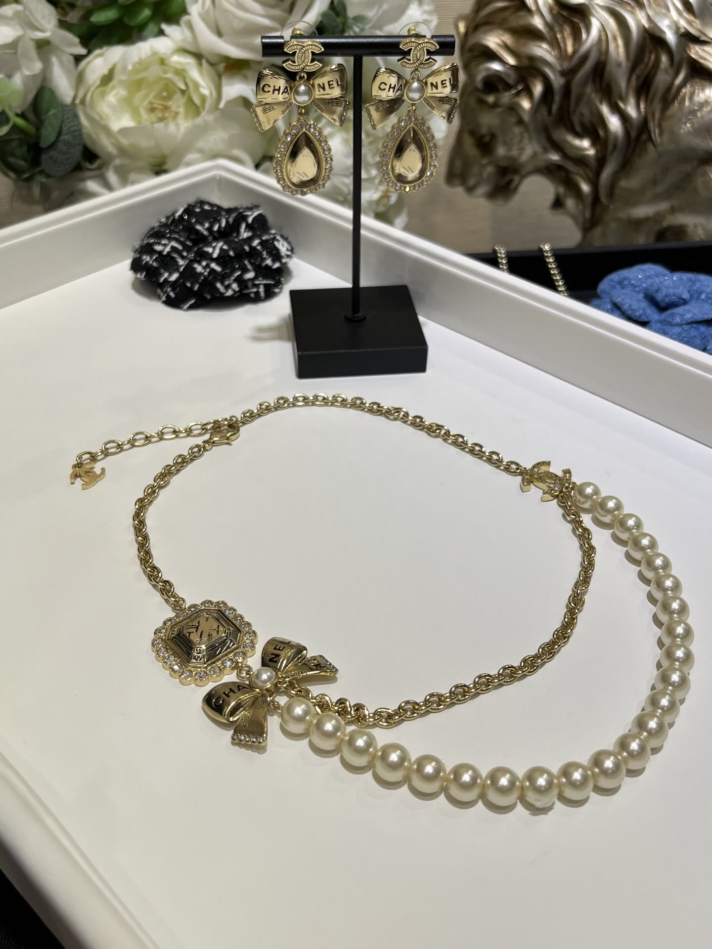 Chanel Pearl and Chain Necklace
