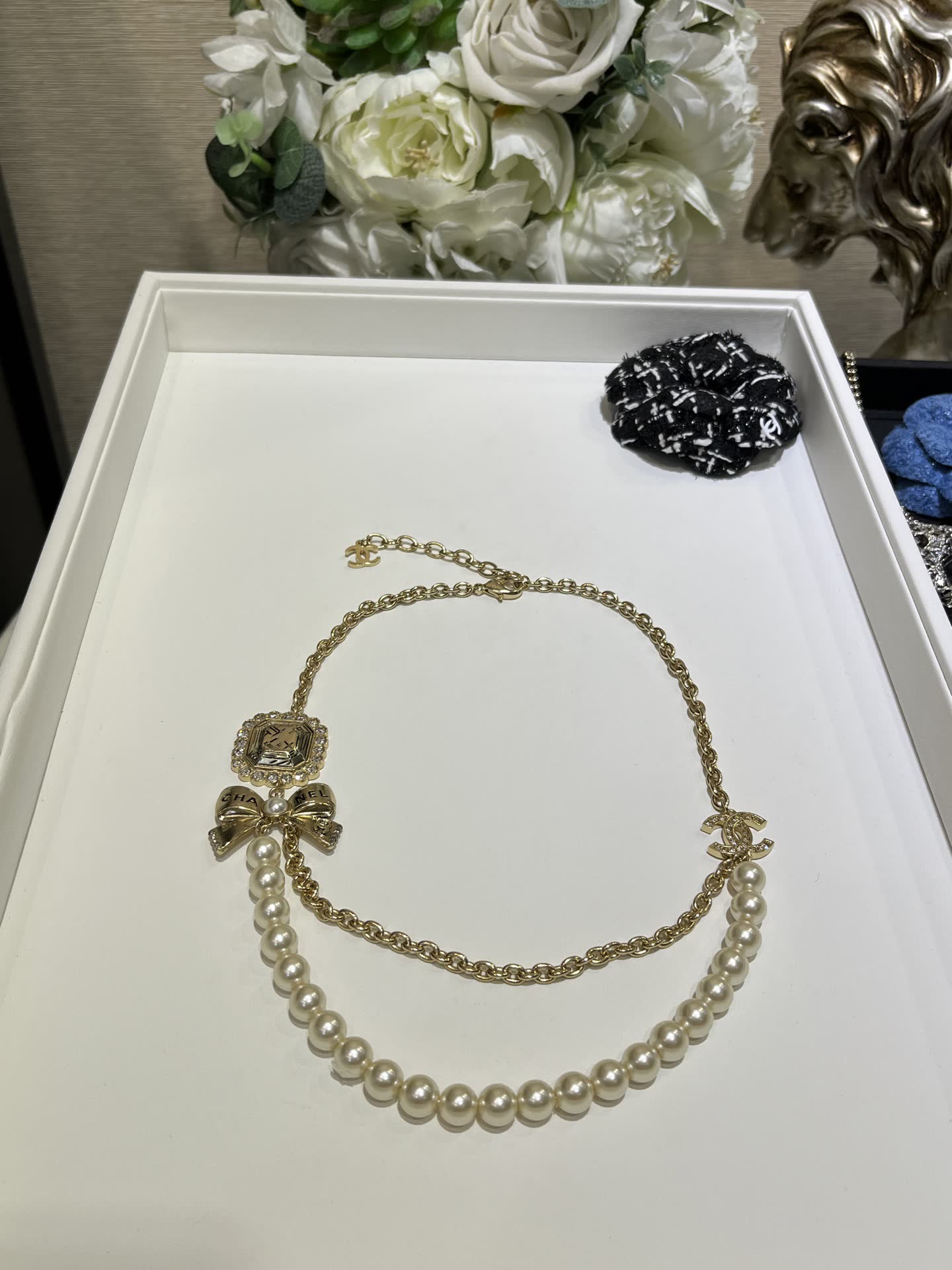 Chanel Pearl and Chain Necklace