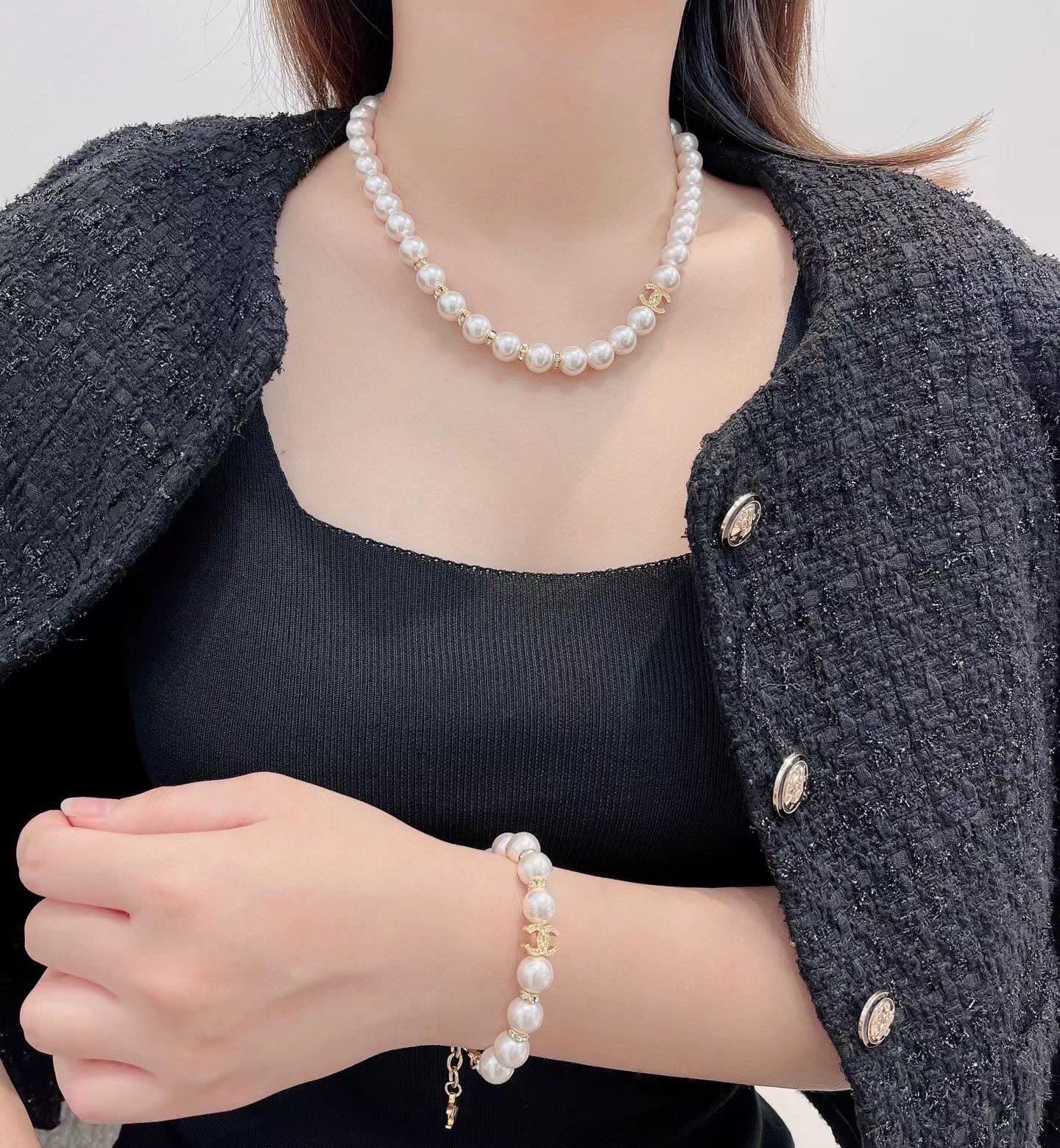 Chanel Pearl Necklace and Bracelet Set