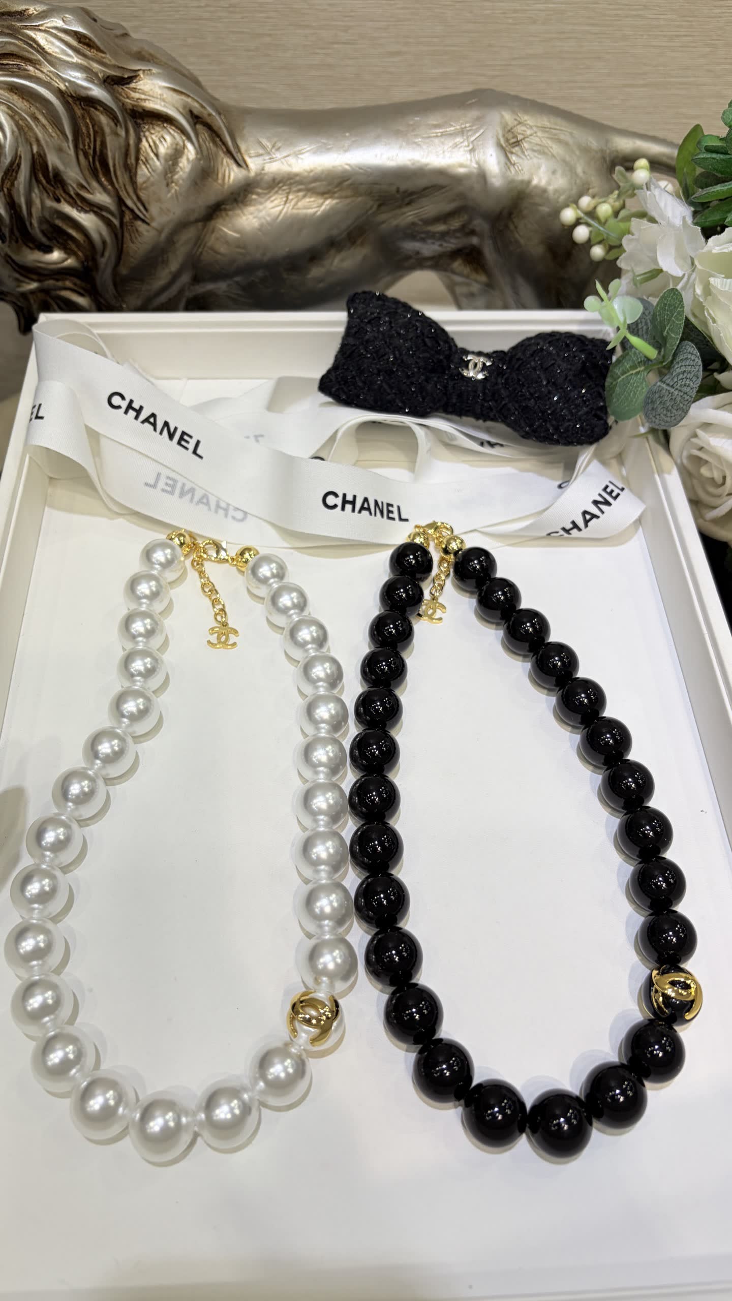 Chanel Pearl Necklace with Gold CC Logo