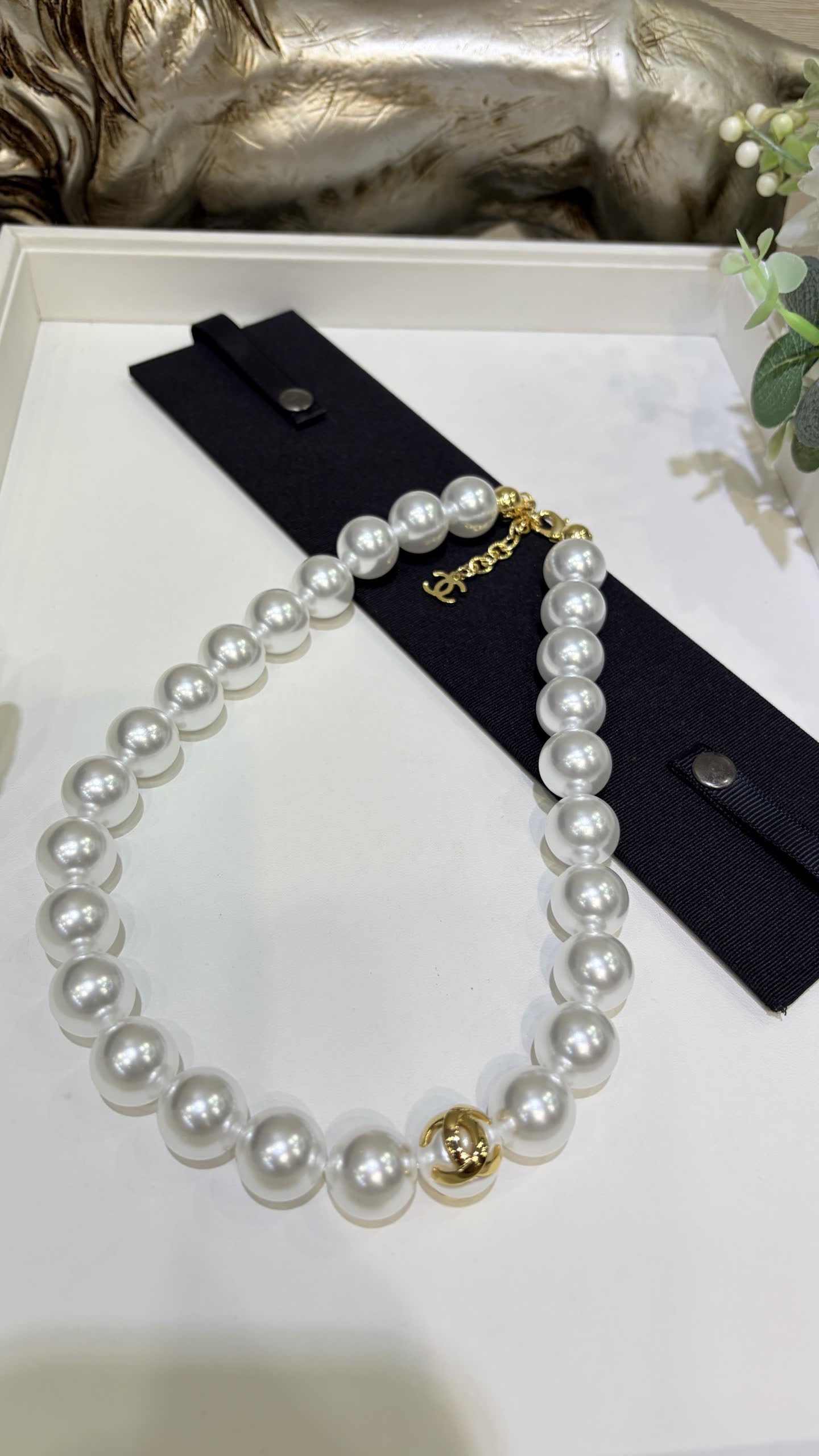 Chanel Pearl Necklace with Gold CC Logo
