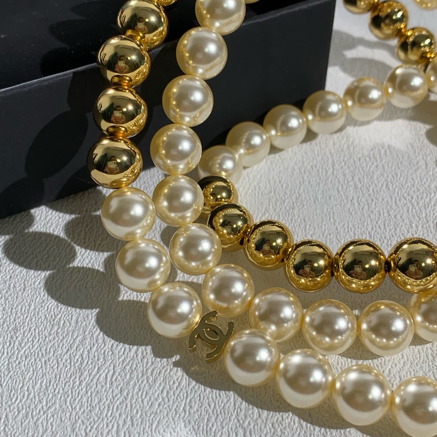 Chanel Elegant Gold and Pearl Necklace Set