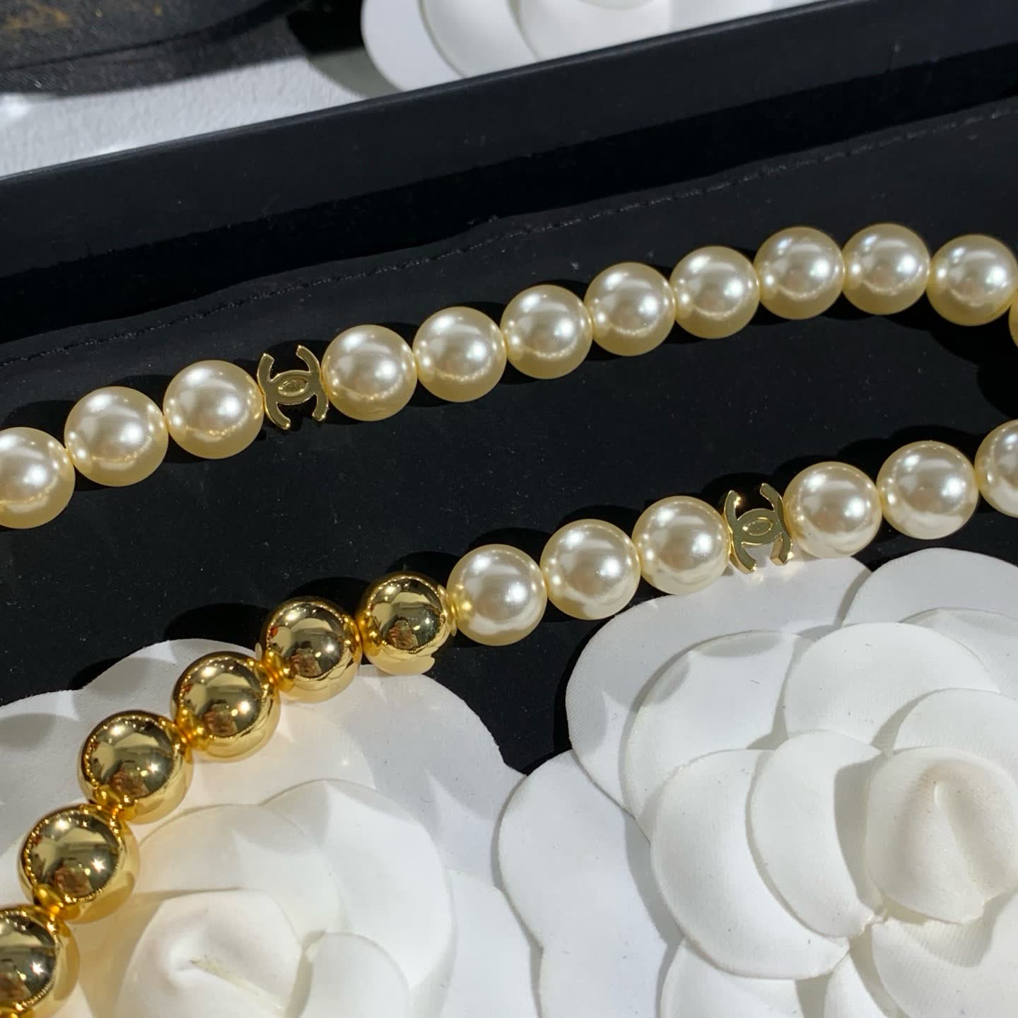 Chanel Elegant Gold and Pearl Necklace Set
