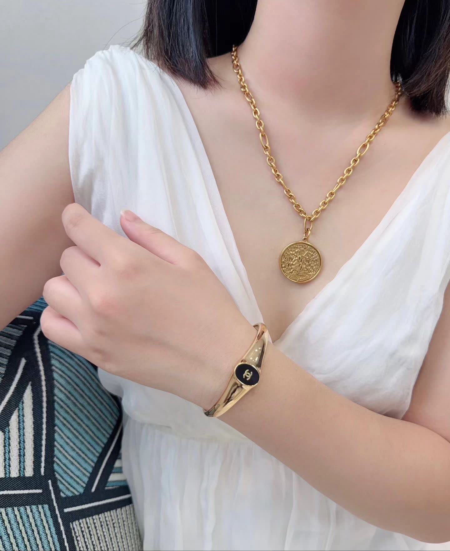 Chanel Gold Coin Necklace and Bracelet Set