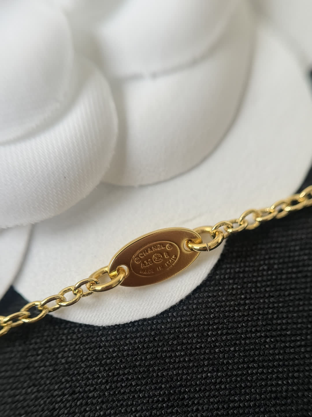 Chanel Long Gold Chain Necklace with Pearls and Black Beads