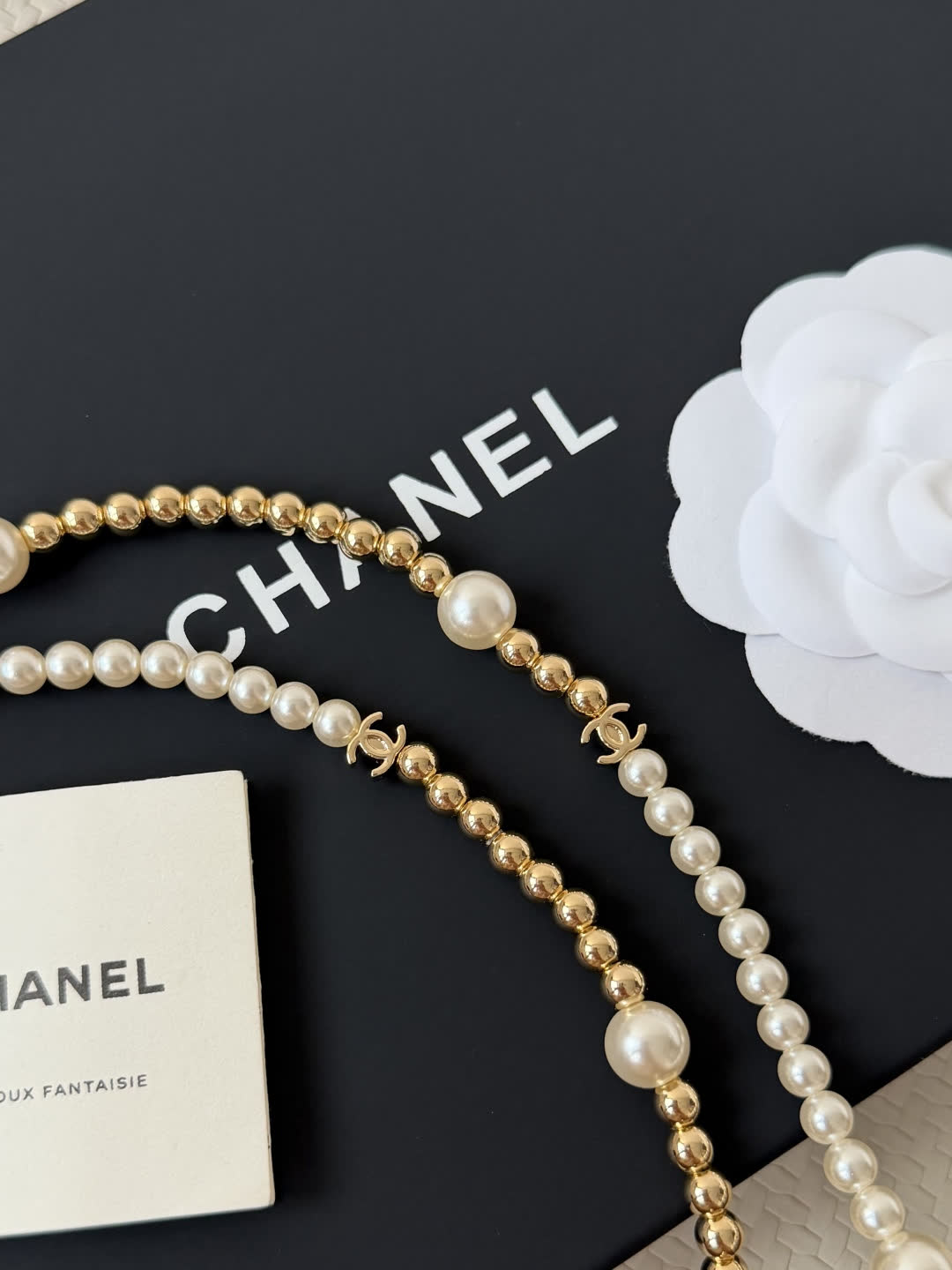 Chanel Elegant Pearl and Gold Bead Necklace