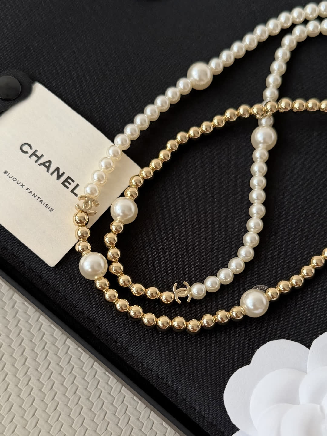 Chanel Elegant Pearl and Gold Bead Necklace