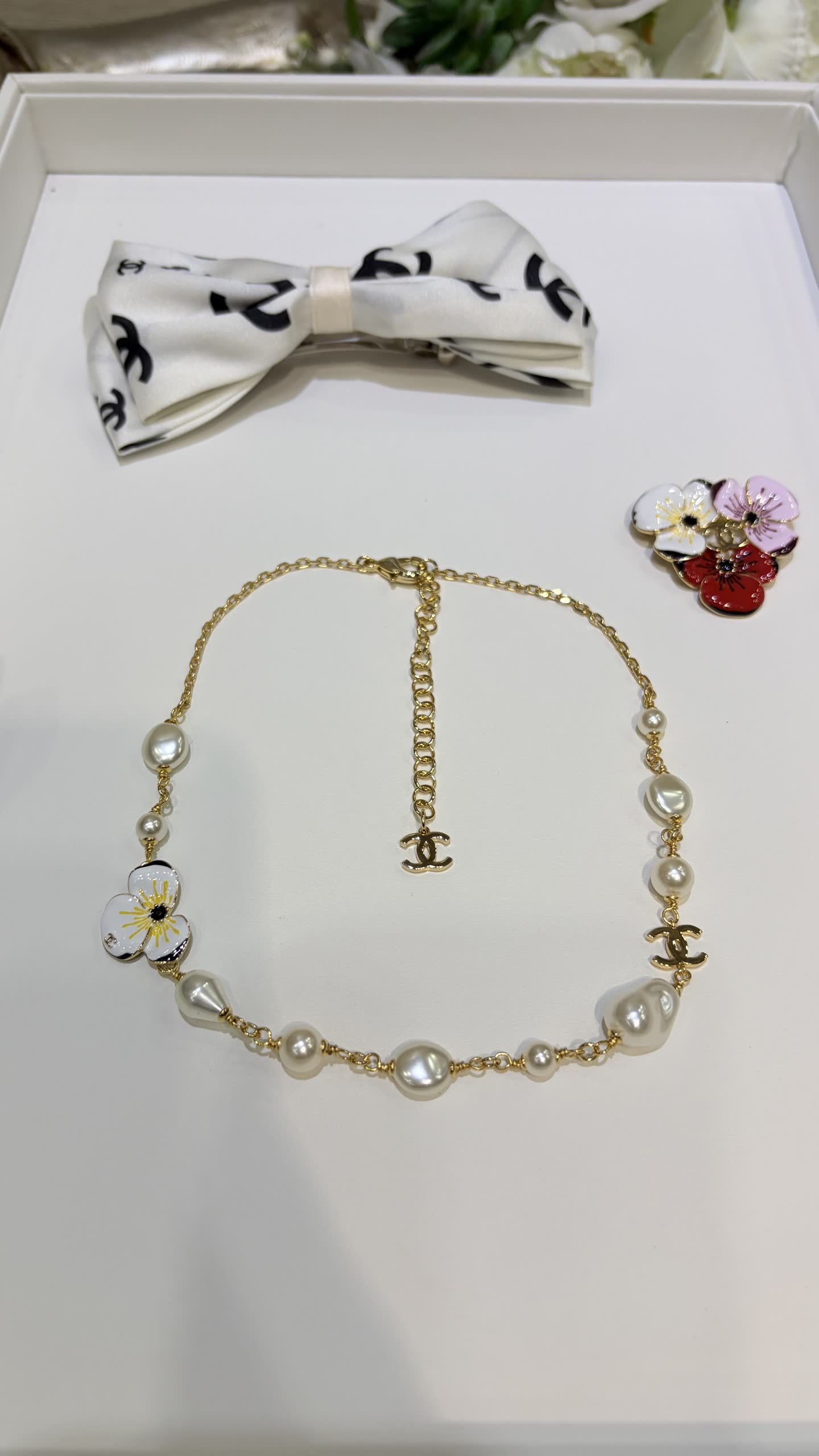 Chanel Pearl and Flower Necklace