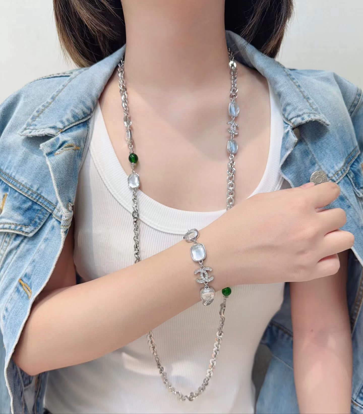 Chanel CC Logo Bracelet and Necklace Set Chanel CC Logo Bracelet and Necklace Set