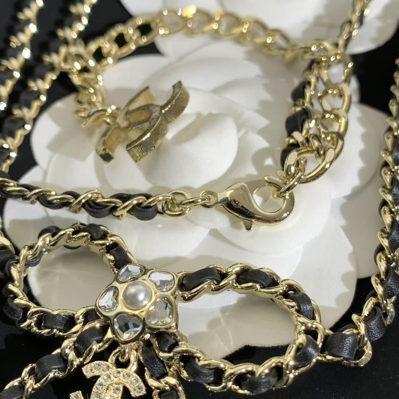 Chanel Black and Gold Chain Necklace with Bow