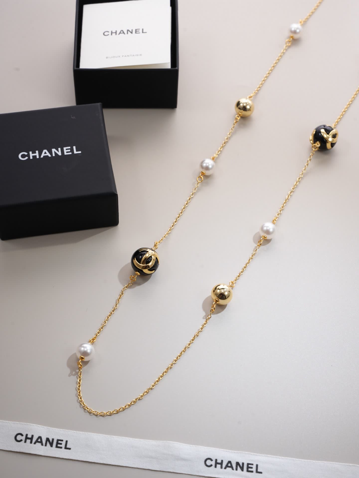 Chanel Pearl and Gold Chain Necklace
