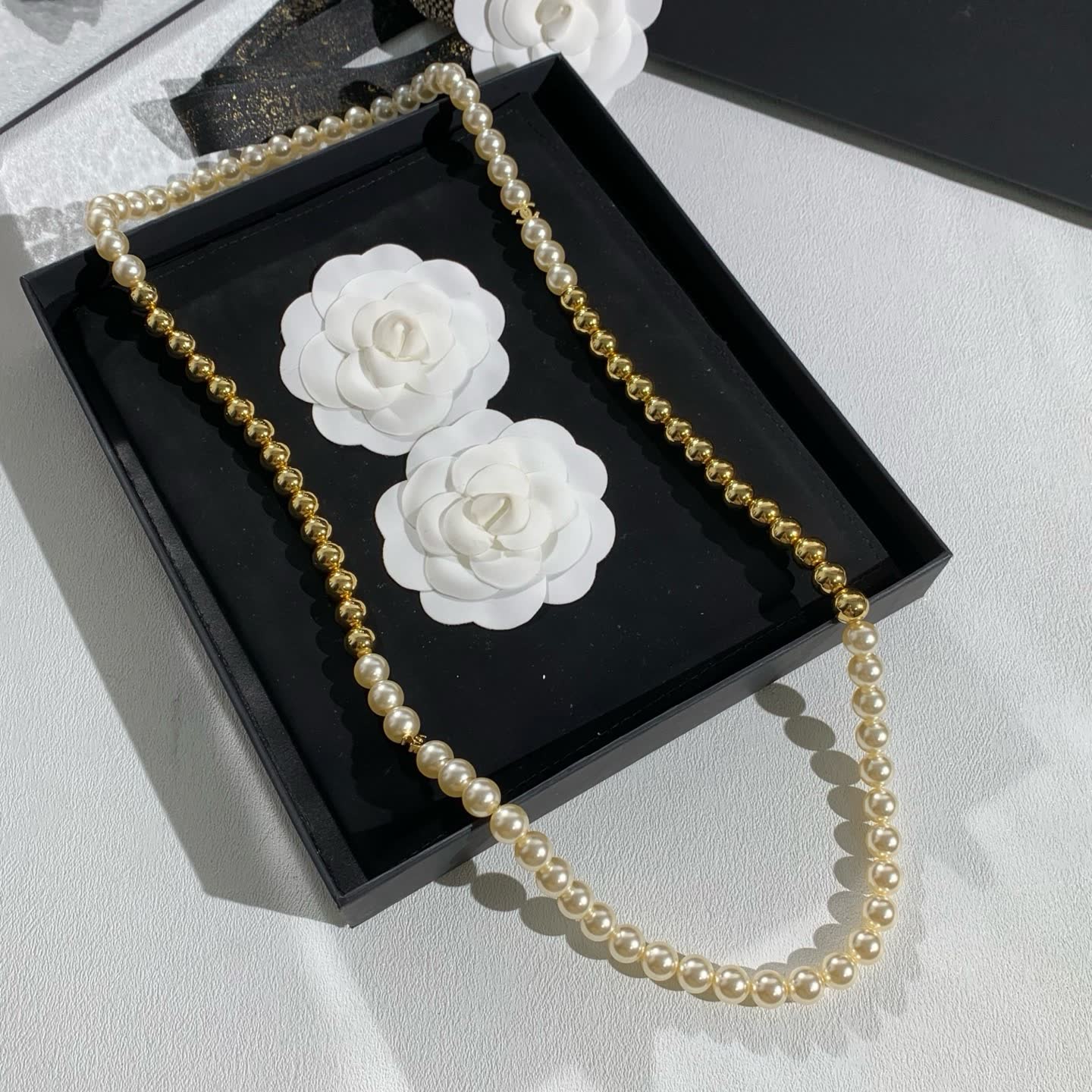 Chanel Elegant Gold and Pearl Necklace Set
