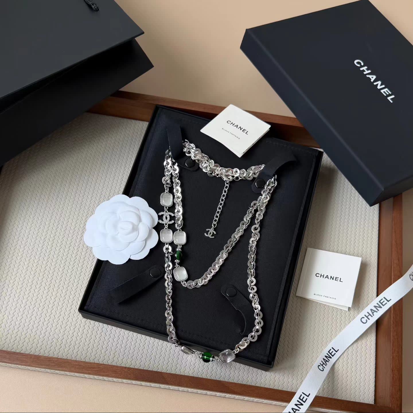 Chanel CC Logo Chain Necklace with Gemstones