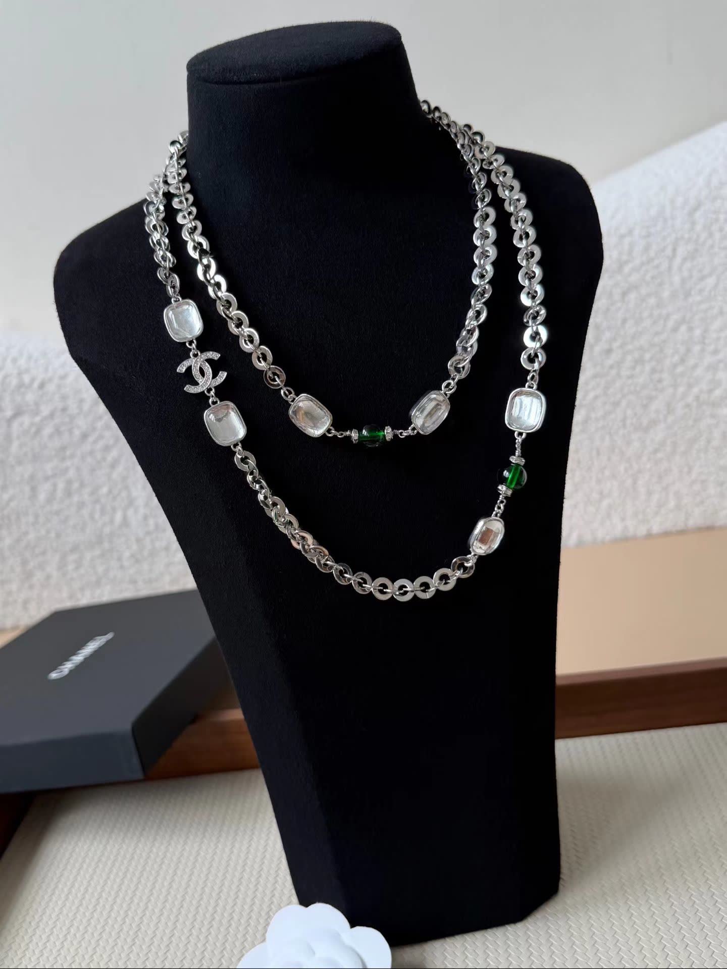 Chanel CC Logo Chain Necklace with Gemstones