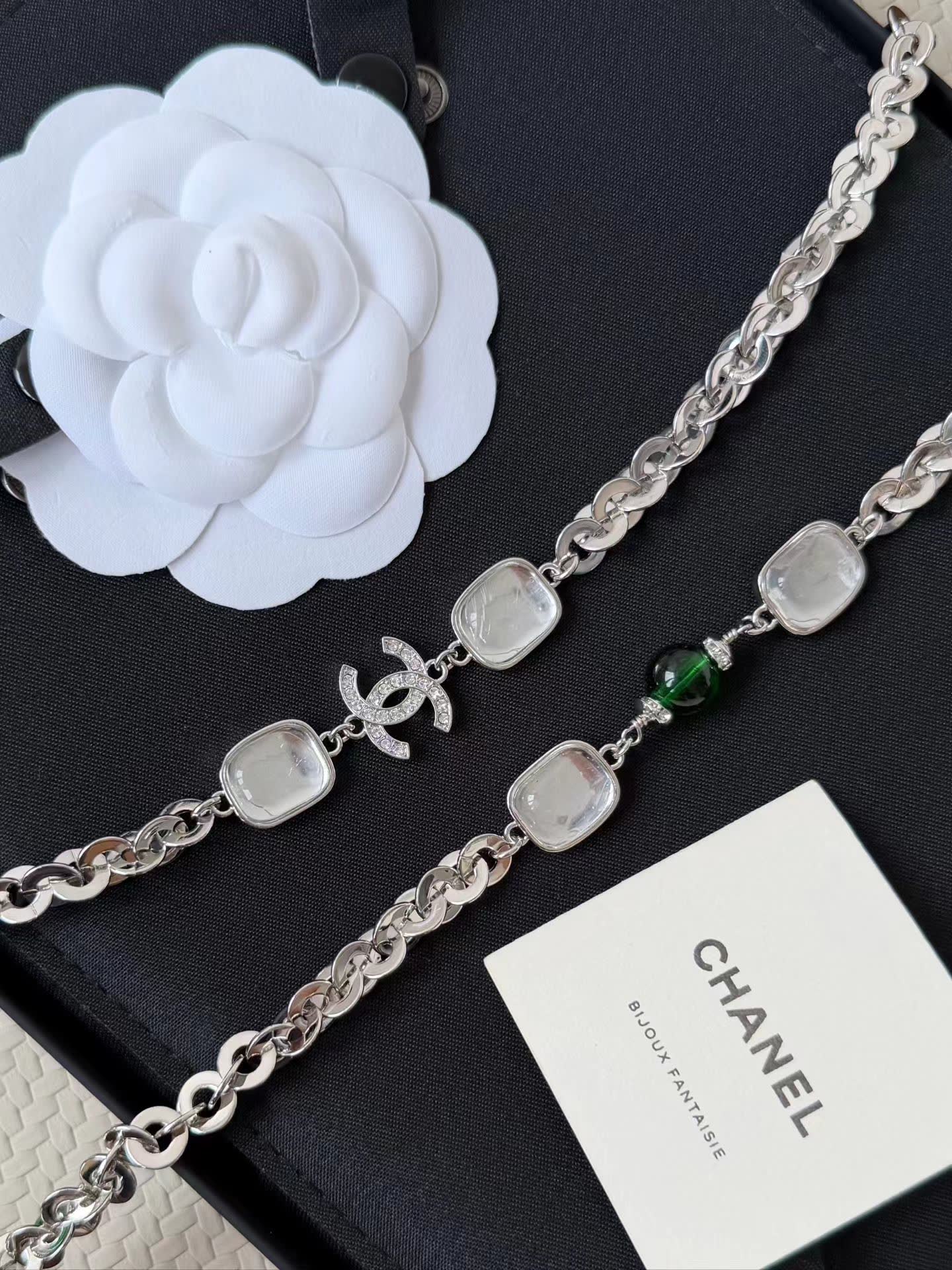 Chanel CC Logo Chain Necklace with Gemstones